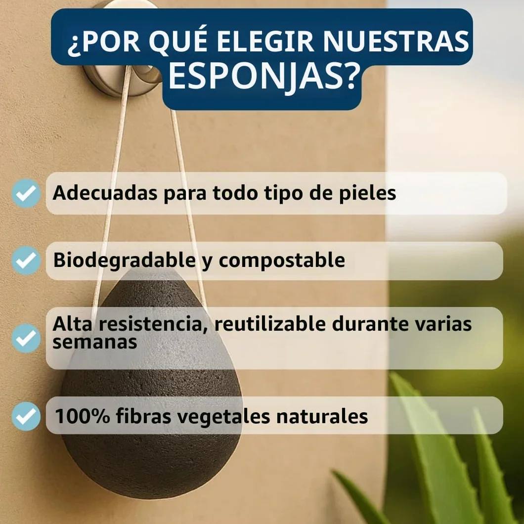 Esponjas faciales de Konjac té verde carbón vegetal lavanda cáscaras de nuez Juego de 4 gotas limpiadora natural