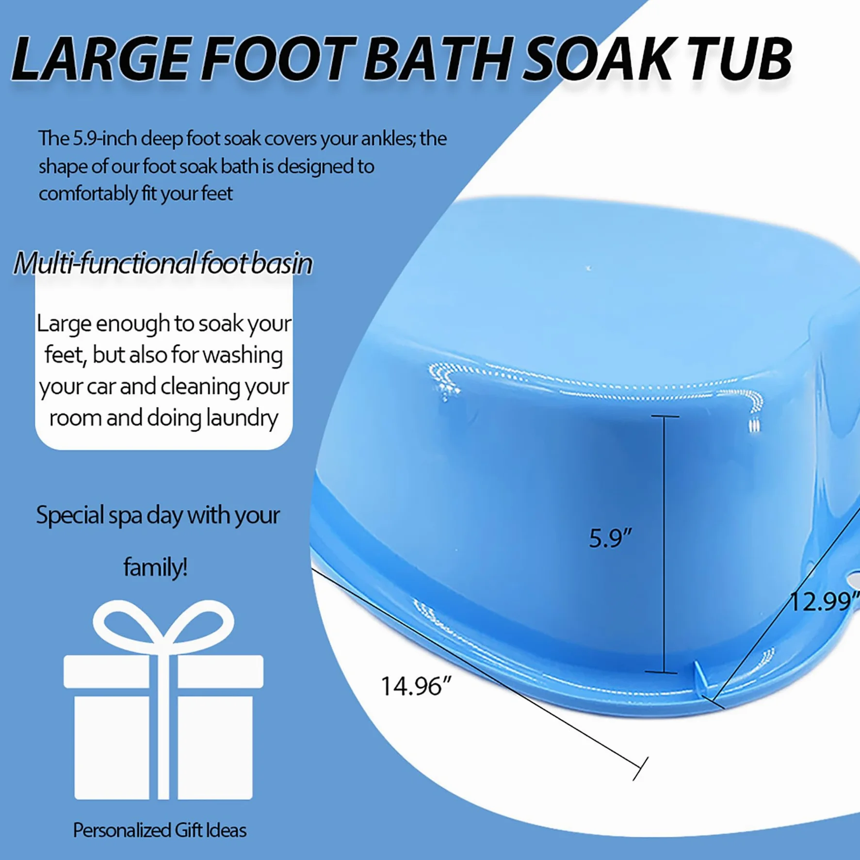 JOYMAY Lavabo de baño para remojar pies, bañera grande, pedicura de pies, masajeador de pies, ideal para relajación y alivio del estrés, perfecto para uso doméstico y spa (azul)