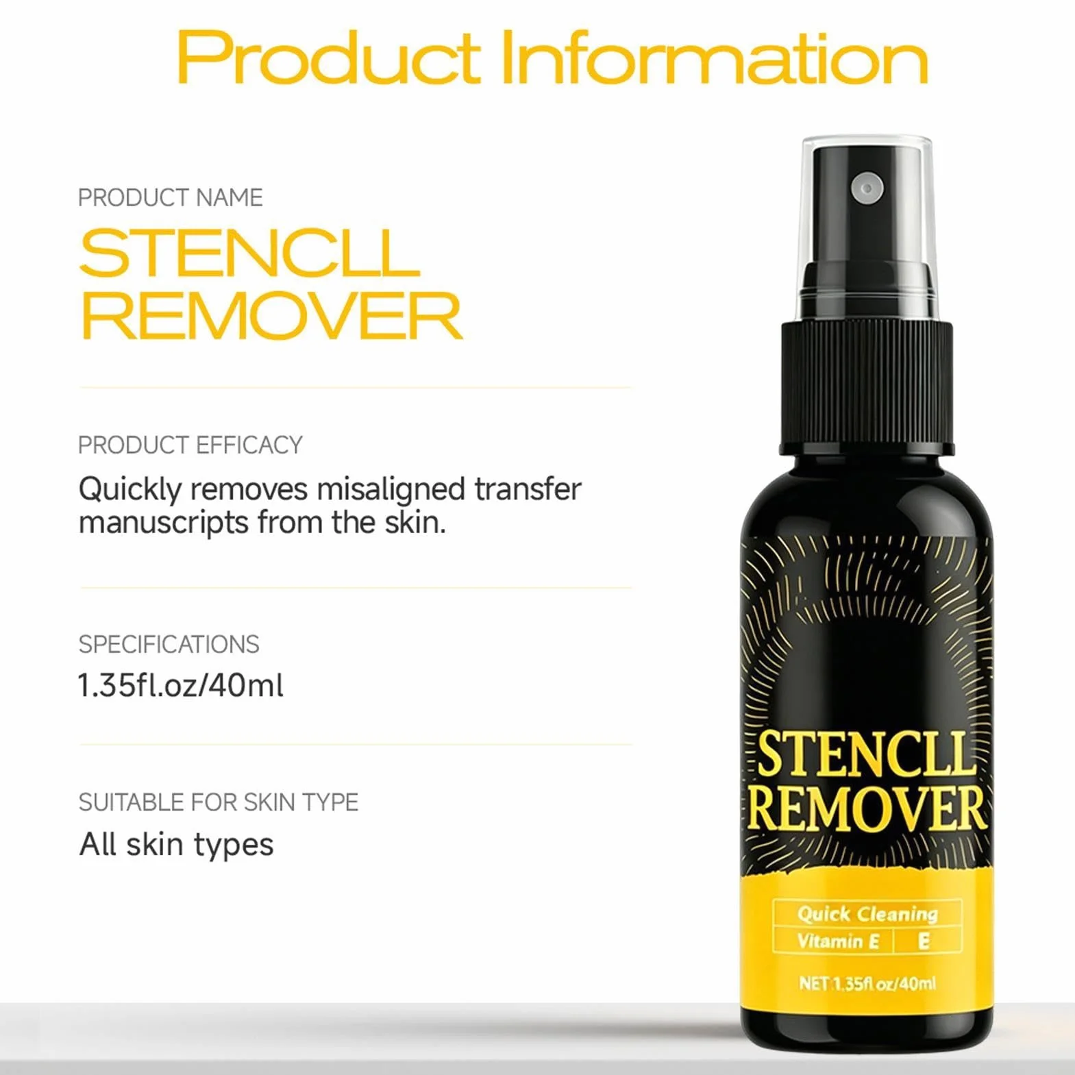 Spray Eliminador De Stencil 40ml Borrador Plantilla Tatuaje Secado Rápido No Irritante