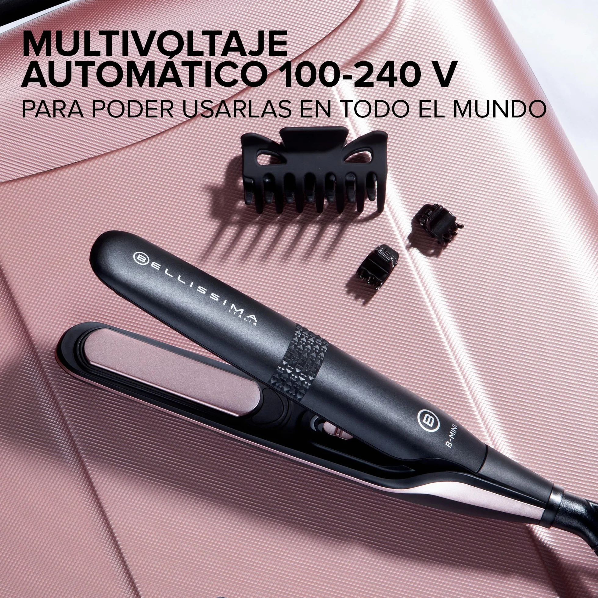 Bellissima Plancha Mini de Pelo Compacta, Revestimiento Cerámico, 200°C, Multivoltaje Automático