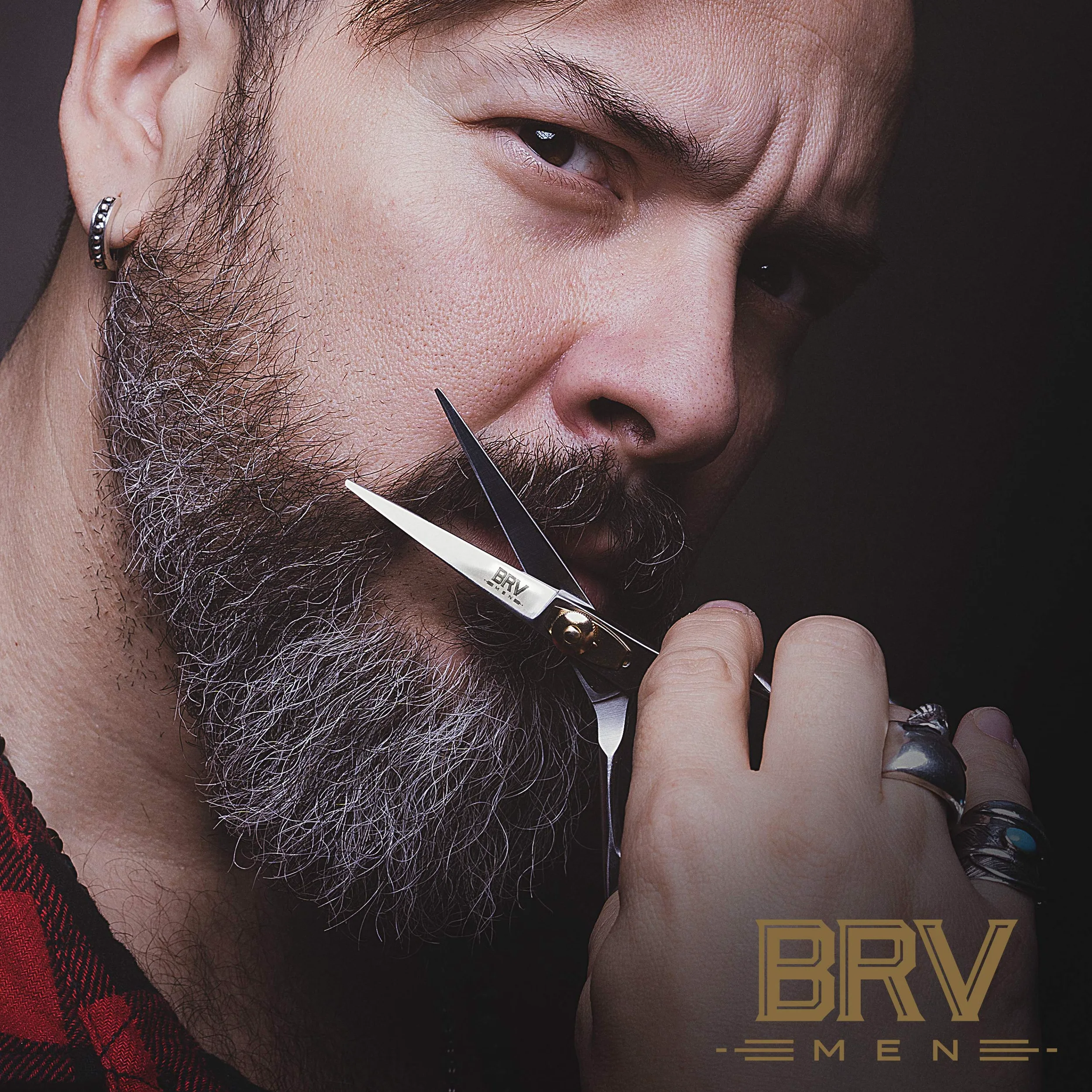 BRV MEN Tijeras Para El Vello Facial Para Hombres - Tijeras Para Recortar Bigote Y Barba - 5.5 Pulgadas - Todas De Acero Inoxidable - Aseo Afilado Y Preciso - Plateado