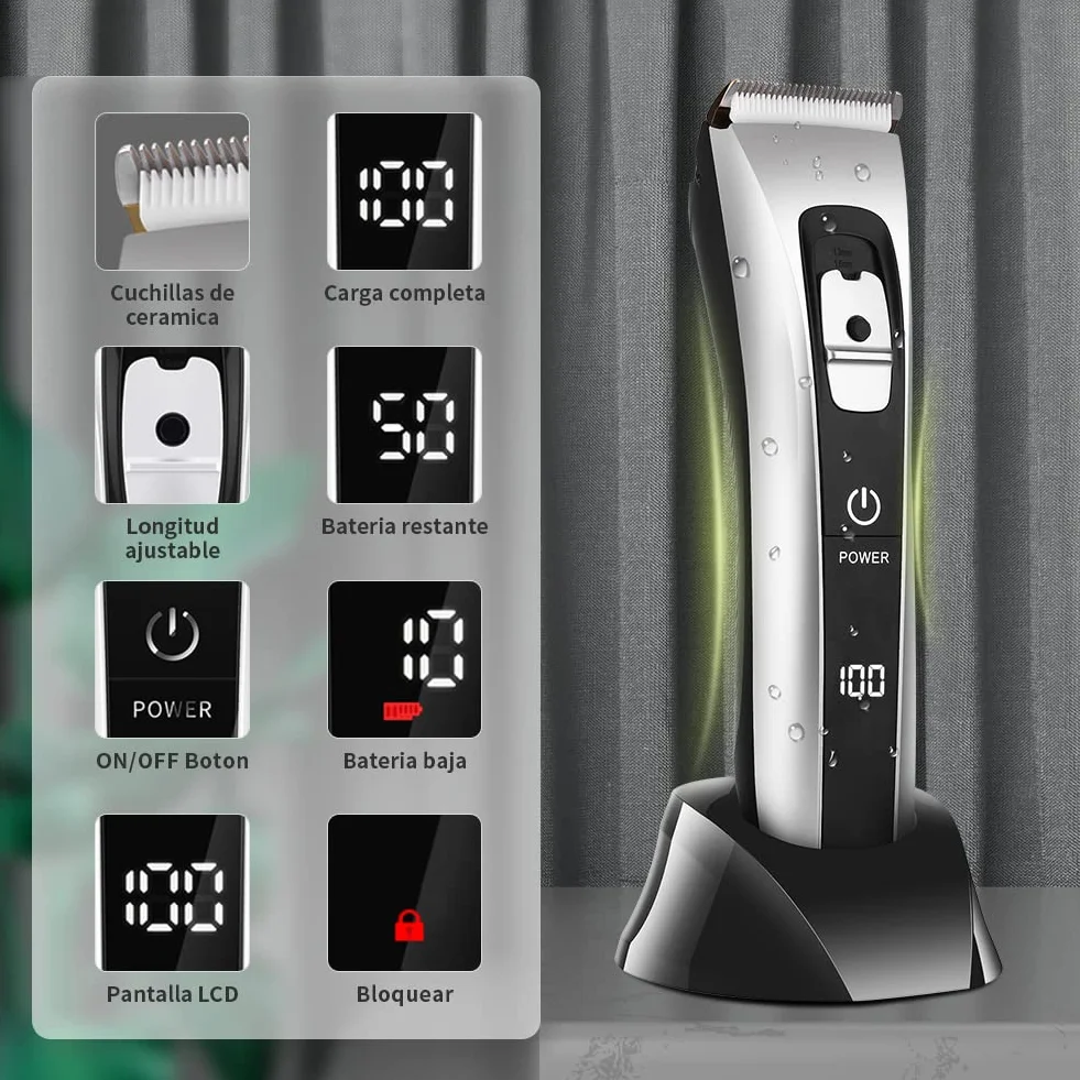Cortapelos Inalámbrico Hombre, Máquina Cortar Pelo Profesional, Cuchilla Cerámica Titanio Ajustable, 8 Peines, 150 min Autonomía