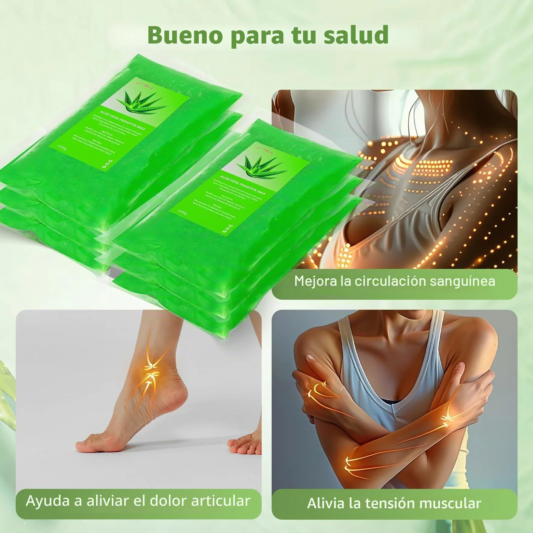 6 paquetes de cera de parafina de 2700 g, relleno de Aloe Vera para baños de parafina manos y pies, alivia la fatiga muscular, hidrata y nutre