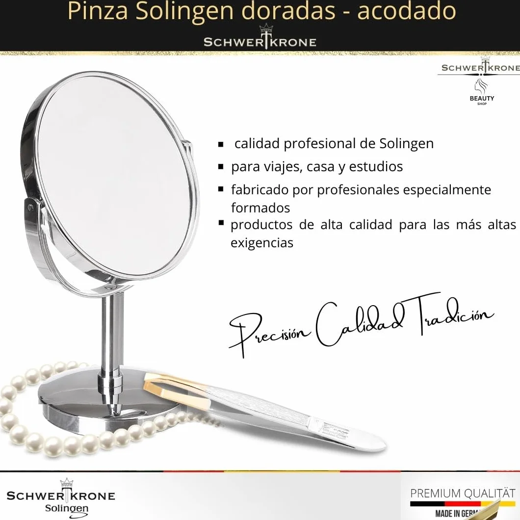 Schwertkrone Profi Solingen Pinzas para depilar cejas 8 cm curvadas chapadas en oro