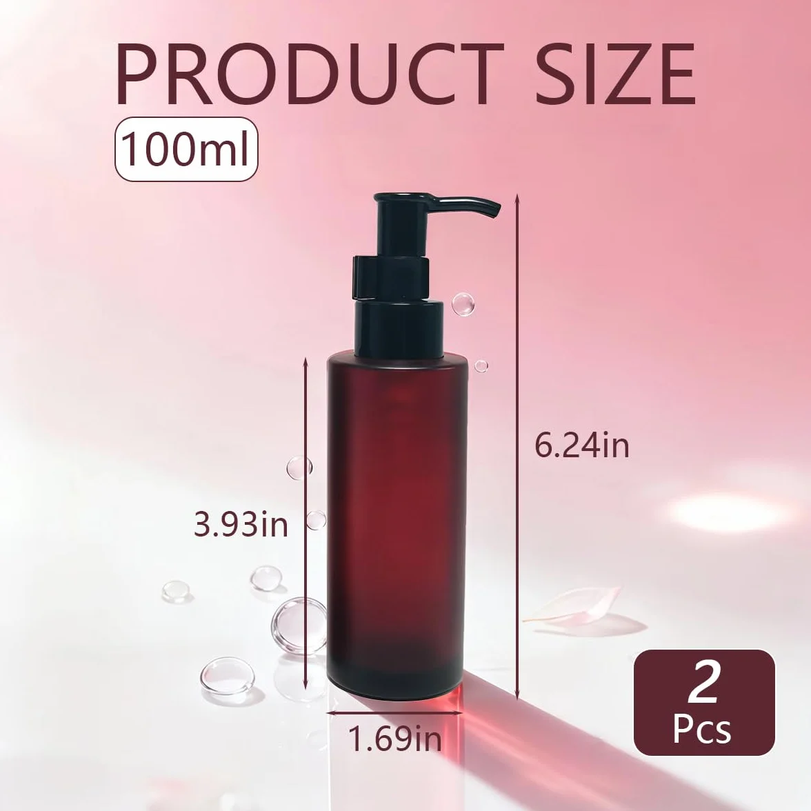Botellas vacías de vidrio recargables 100 ml, dispensadores de jabón con bombas negras, rojo vino