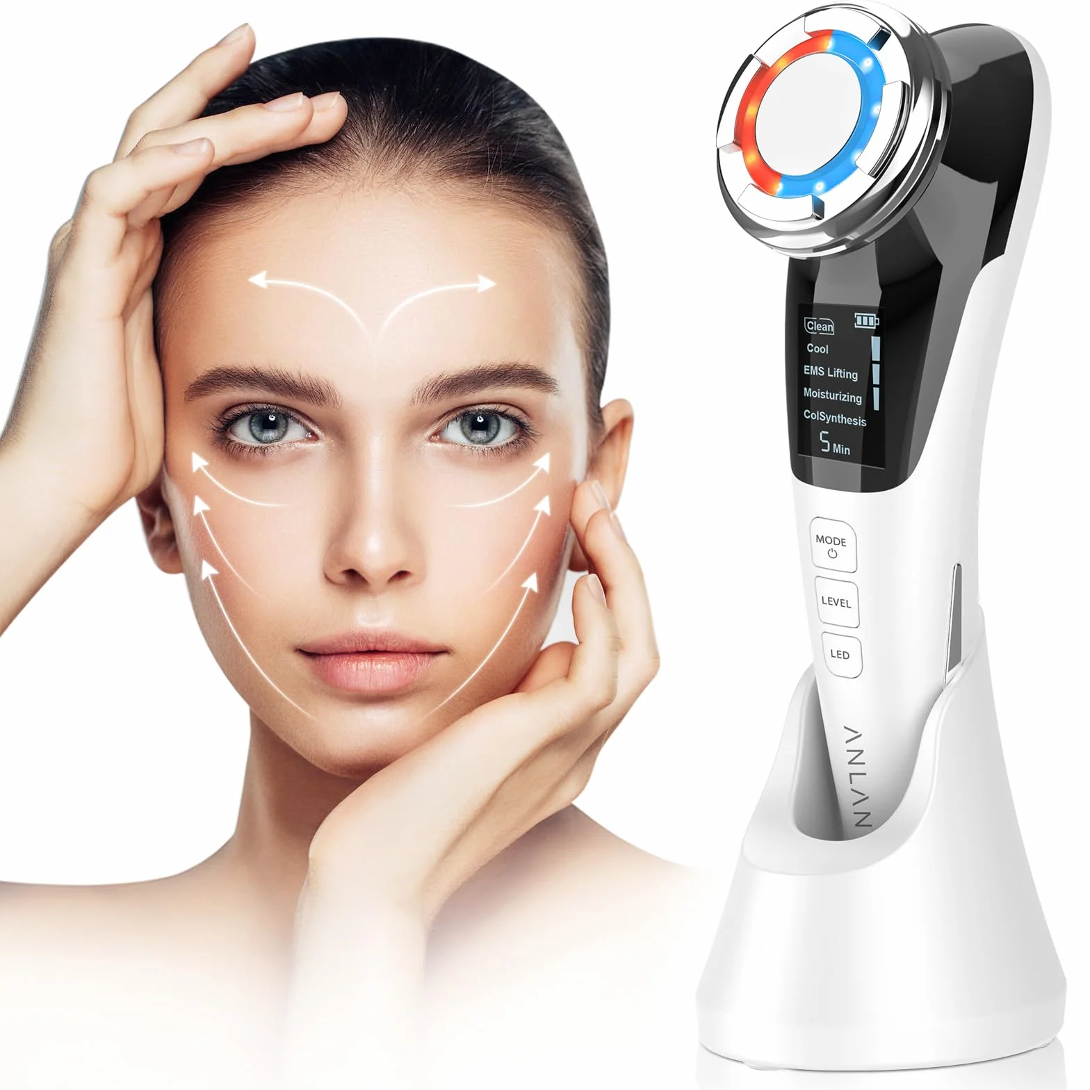 ANLAN Masajeador Facial Multifuncional Frío Calor Roja Azul Antiarrugas Anti-envejecimiento Limpieza Profunda