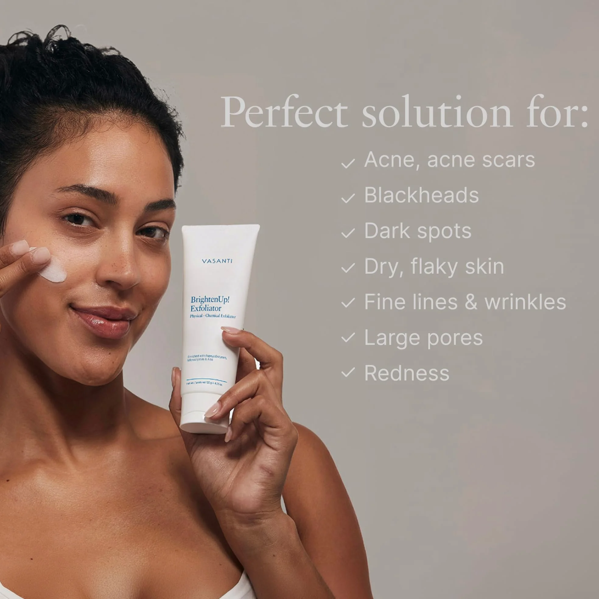 Vasanti Cosmetics Brighten Up. Enzymatic Face Rejuvenator with Microderm Exfoliating Crystals – Treats Dull, Uneven Skintone