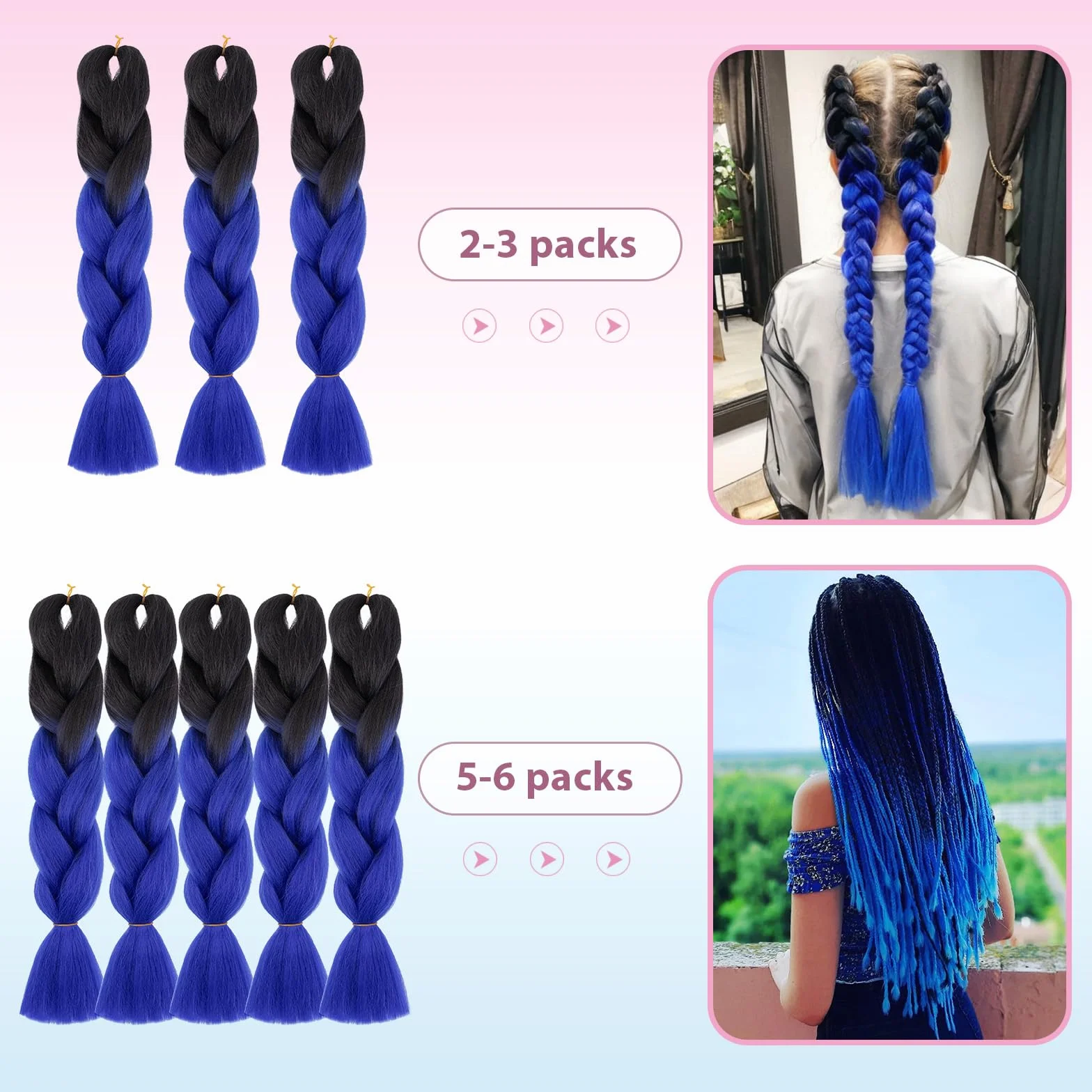 TESS Extensiones de Pelo para Trenzas Africanas Morado Oscuro y Lavanda 1 Paquete 100g Jumbo Braid