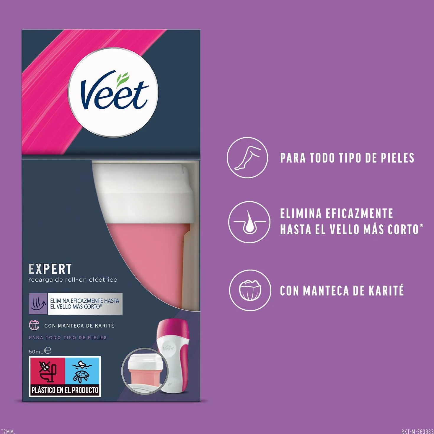 Veet Cera Depilatoria Cartucho de Recambio Roll-On Eléctrico EasyWax con Manteca de Karité 50 ml