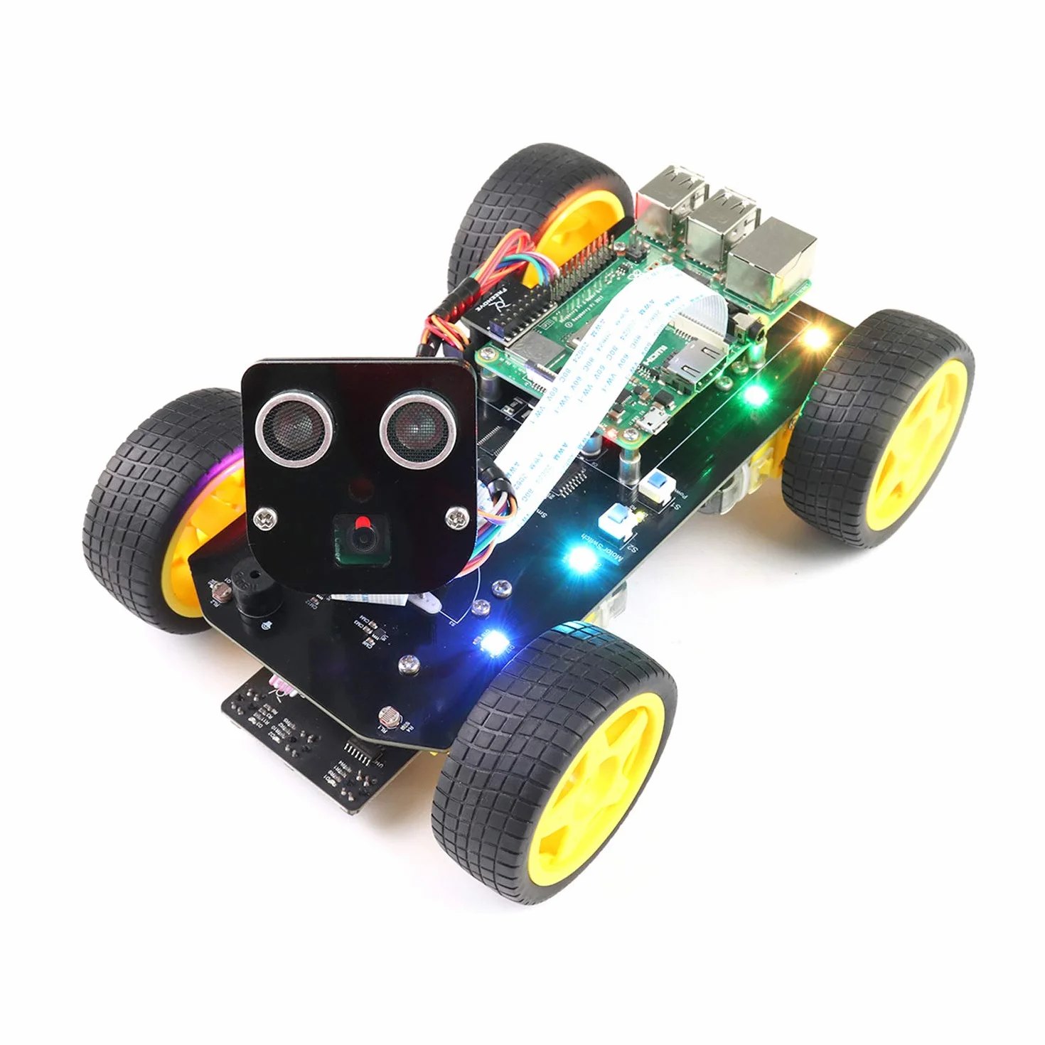 Freenove 4WD Smart Car Kit for Raspberry Pi 5 4 B 3 B+ Zero 2 W Face Tracking Obstacle Avoidance App Control Camera Servo