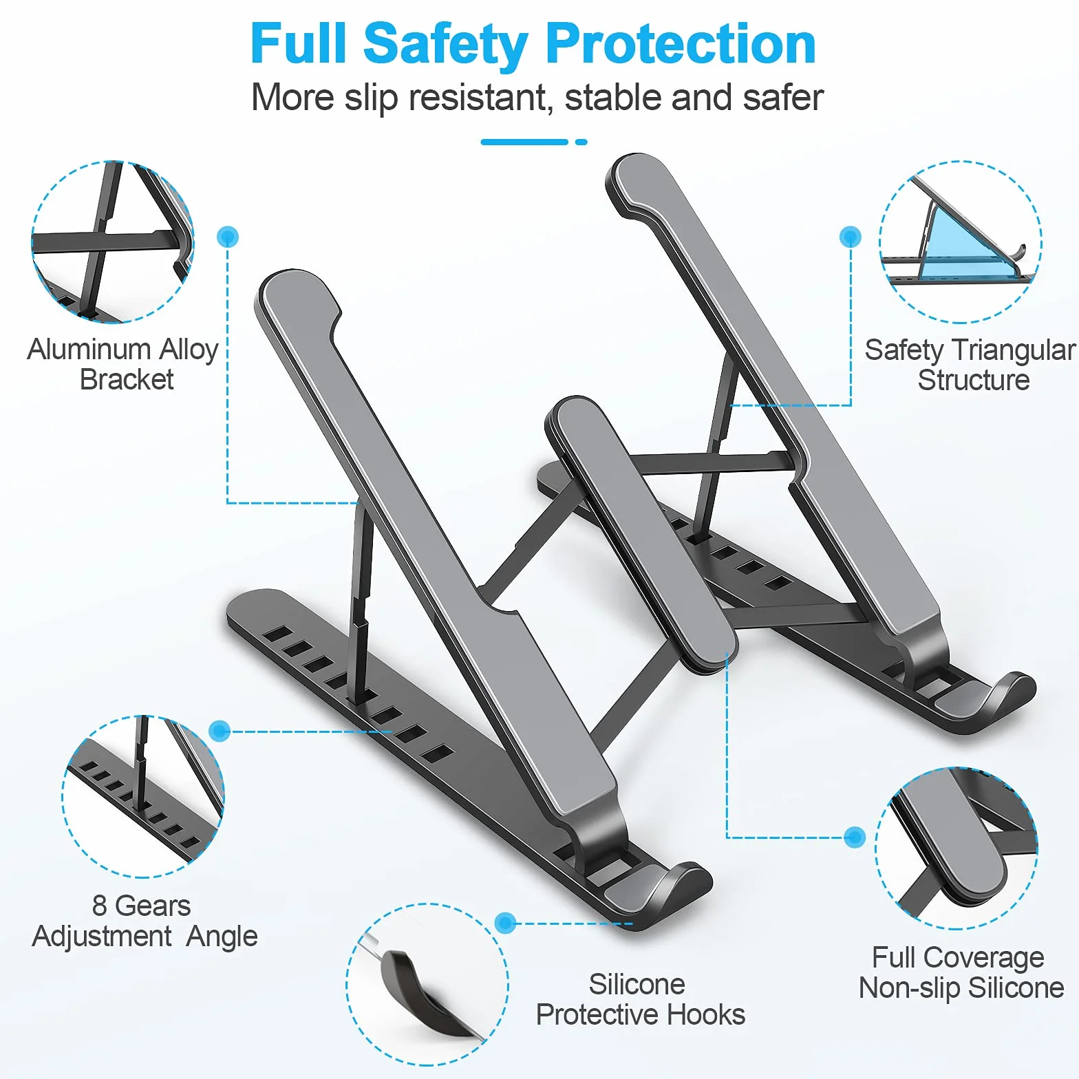 Soporte Portátil Ajustable 8 Ángulos, Laptop Stand Plástico ABS Silicona Antideslizante para Portátiles Tableta Teléfono 10-15.6"