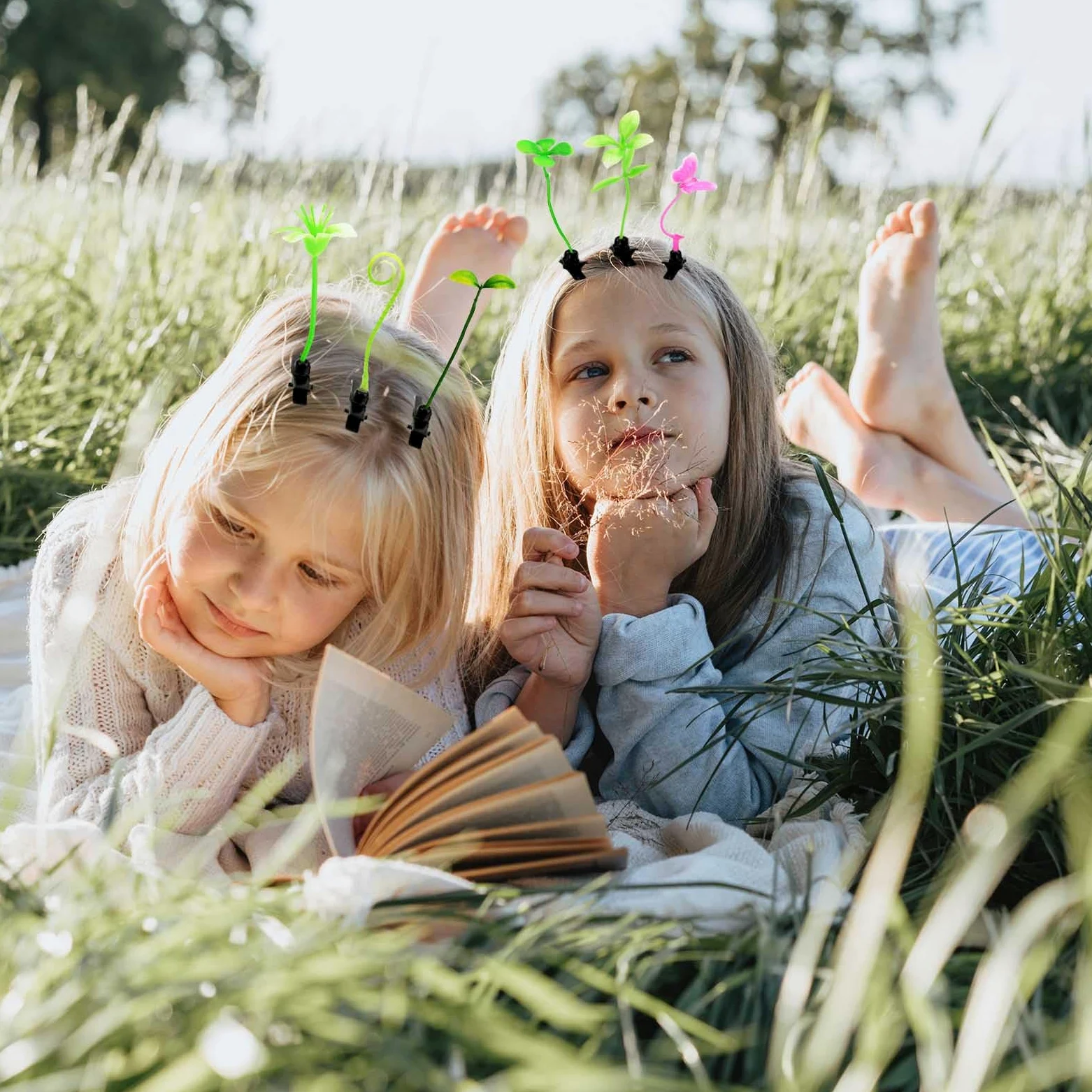30 pinzas para el pelo de brotes de frijol, horquillas divertidas para el pelo de plantas de estilo mixto | Accesorios para el cabello con diseño de flores y hongos y mariposas para mujeres, niñas, escuela, hogar, fiesta, Navidad