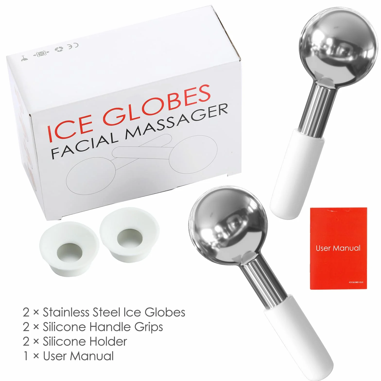 Lazzybeauty Ice Globes de Acero Inoxidable para Faciales 2 uds, Rodillo Refrescante para Cara, Cuello y Ojos, Masajeador Facial Educe la Hinchazón y Las Ojeras, Mejora la Circulación Sanguínea