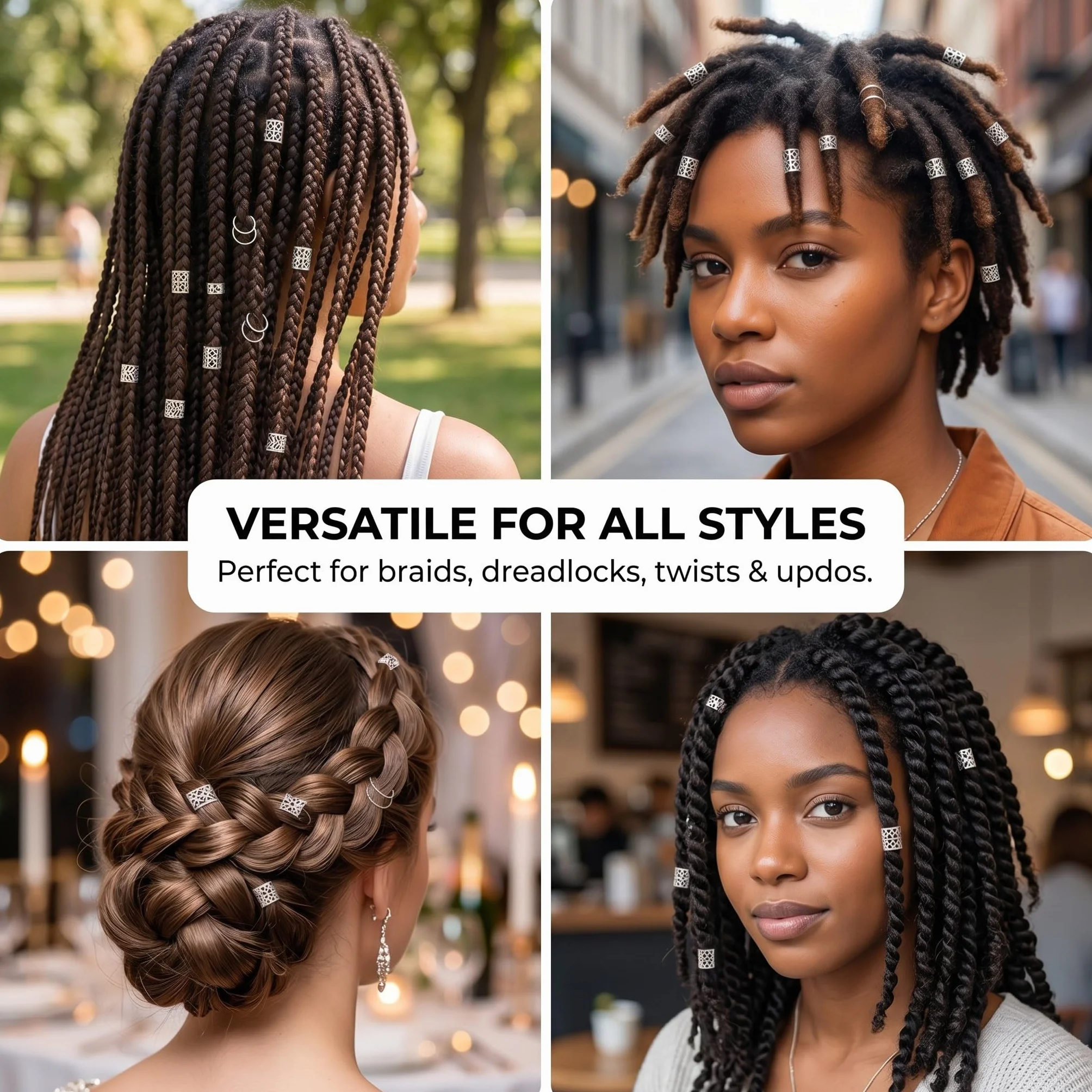 Accesorios Pelo Plateados Anillos Ajustables Rastas Bobinas Joyería Estándar