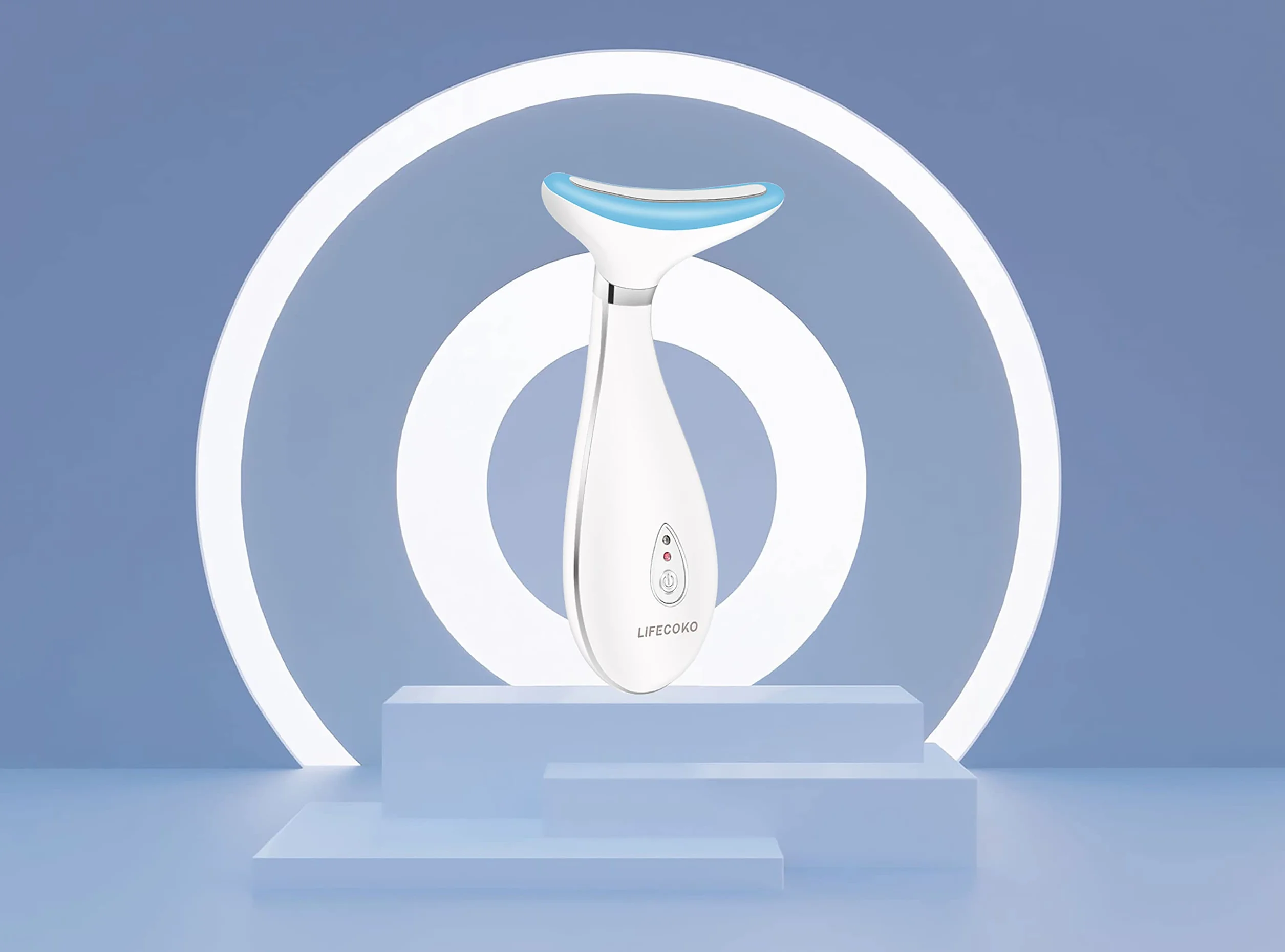 Masajeador Facial Antiarrugas con Calor Luz LED EMS Lifting para Rostro y Cuello - Blanco