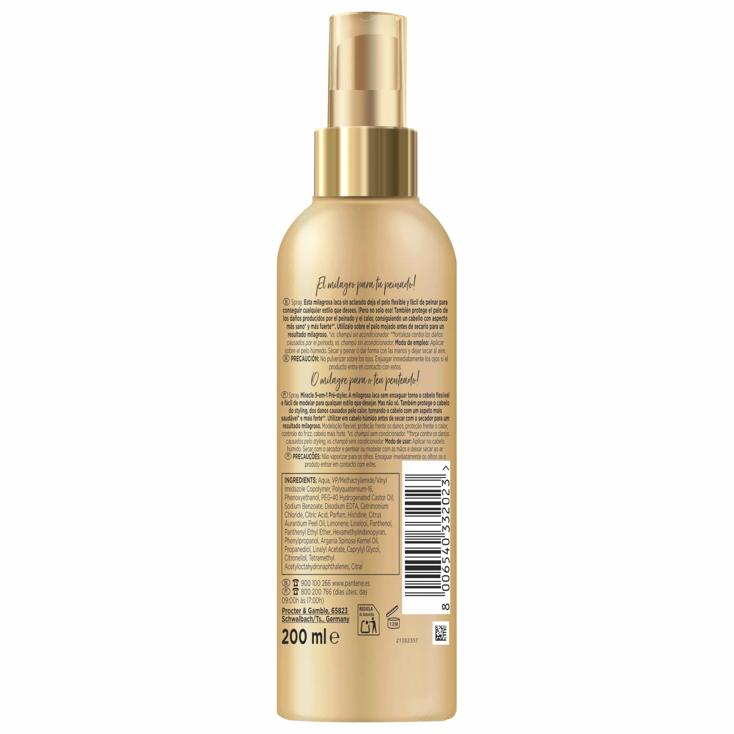 Pantene Pro-V Spray Miracle 5-In-1 Protector del Cabello Antes del Peinado y Protector Frente Al Calor, Spray Moldeador, 200 ml