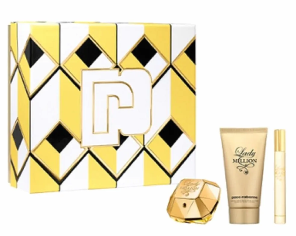 PACO RABANNE LADY MILLION SET 50 ML EAU DE PARFUM SPRAY+BODY LOYION75ML + 10ML SPRAY DE VIAJE - 1 JUEGO