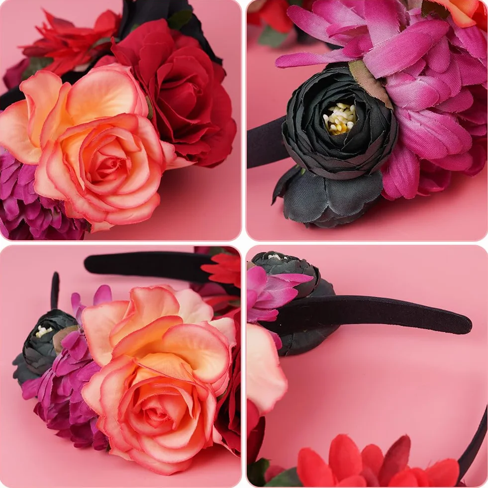 LOPHE Diadema tiara grande de rosas para novia corona de flores mexicanas floral