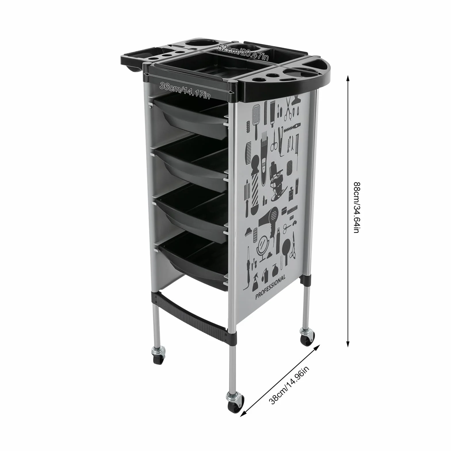 Carrito de peluquería 4 cajones 100 kg blanco