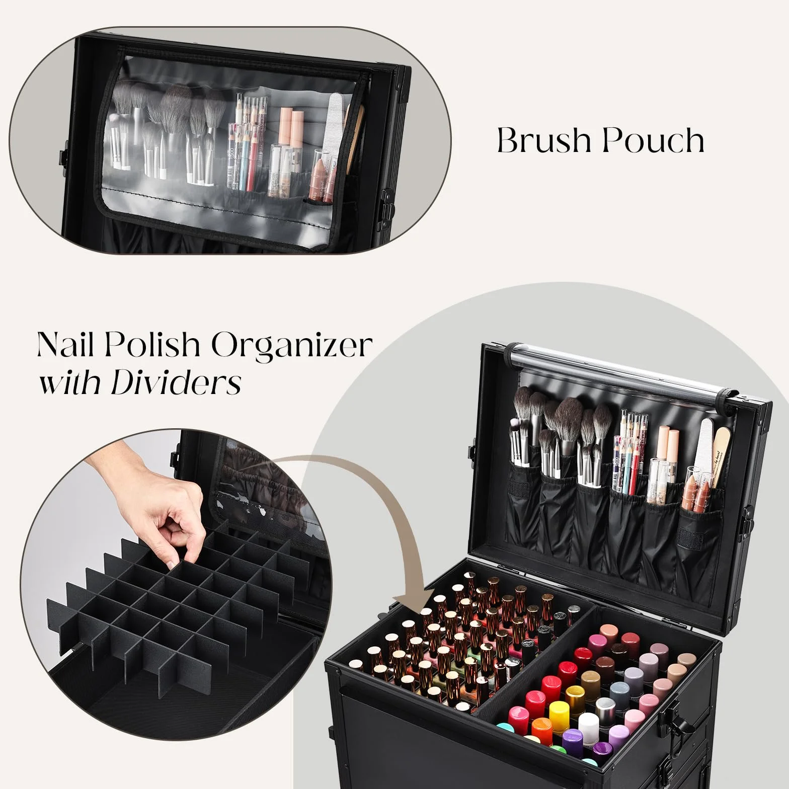 Maleta de Maquillaje con Mesa y 5 cajones Maletín de Maquillaje Profesional con Ruedas Caja Maquillaje Maleta Peluquería Grande Mesa de Manicura móvil Trolley Maquillaje, Negro