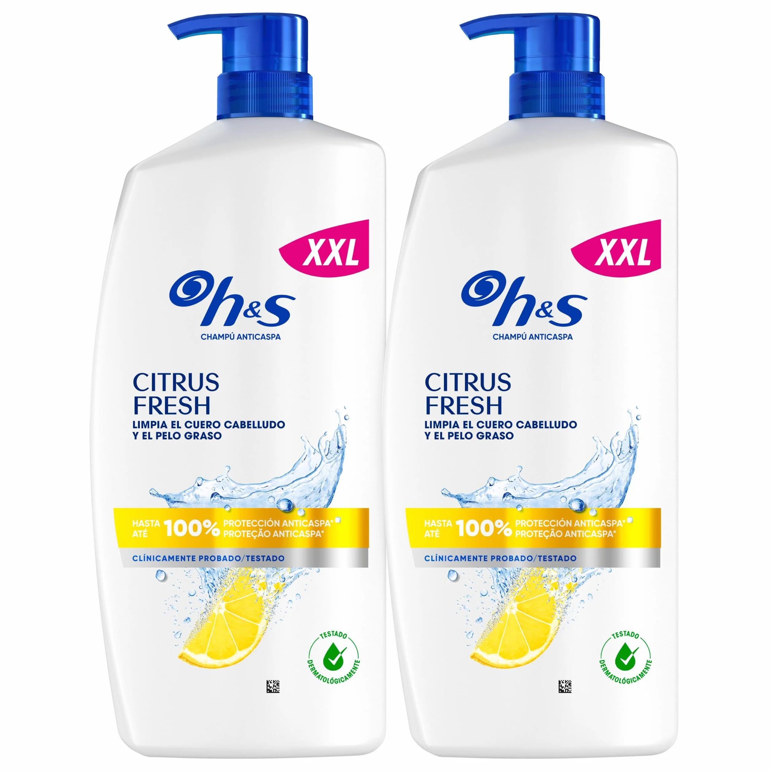 H&S Citrus Fresh Champú Anticaspa para Pelo Graso 2x1000ml con Dispensador