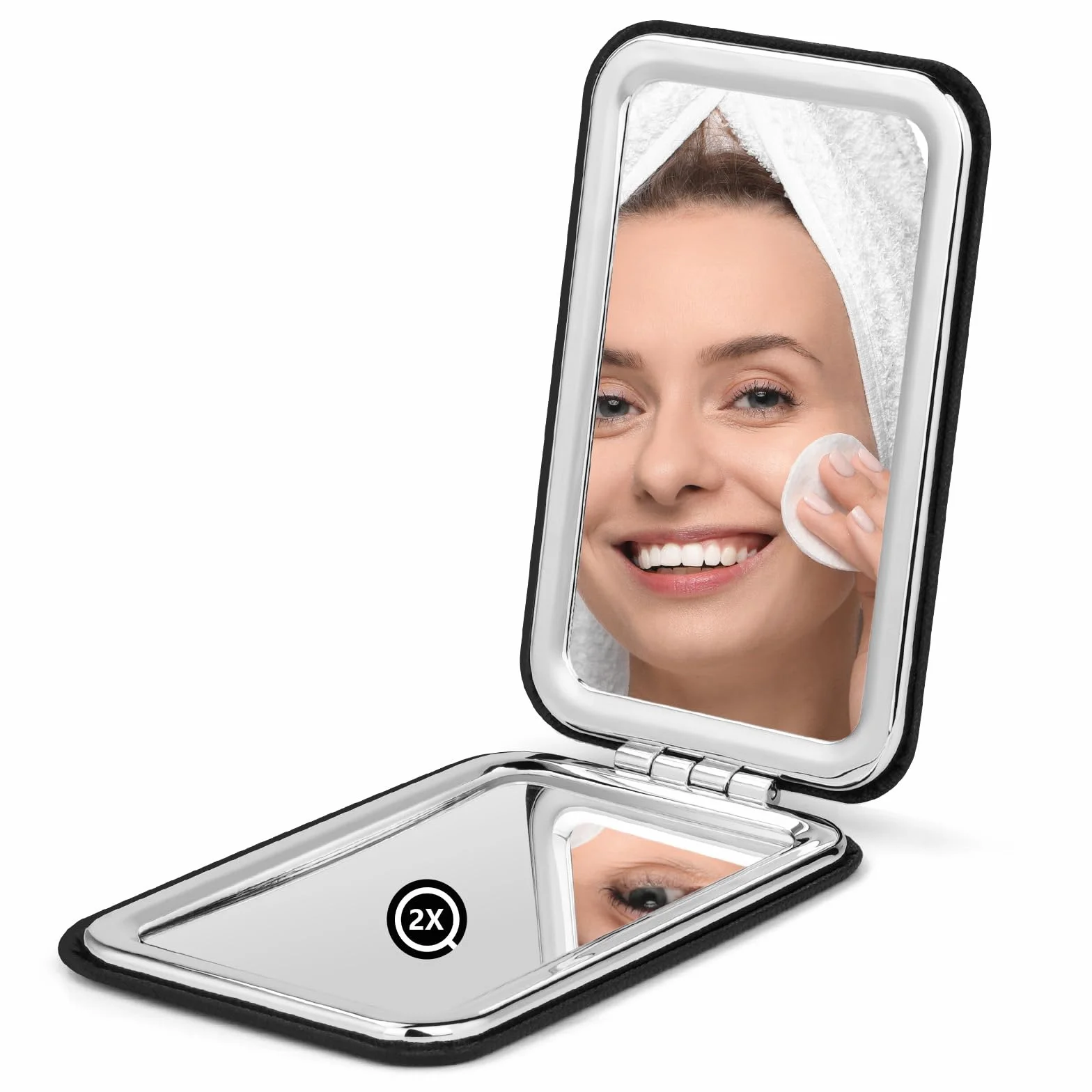 OSDUE Espejo de Bolsillo Compacto Doble Cara Plegable Viaje Maquillaje Negro