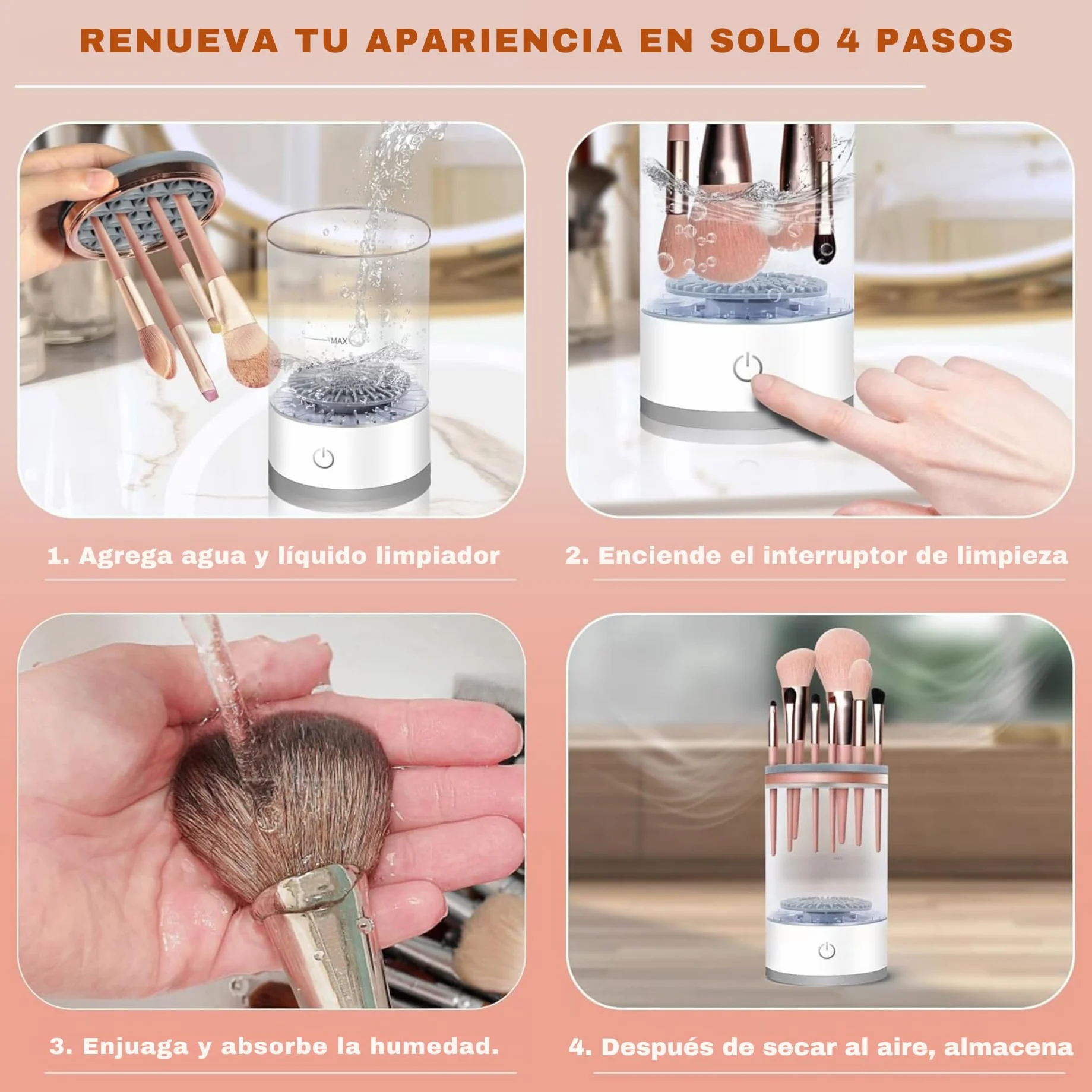 Limpiador Eléctrico de Brochas de Maquillaje, Limpieza Profunda, Portátil, Automático