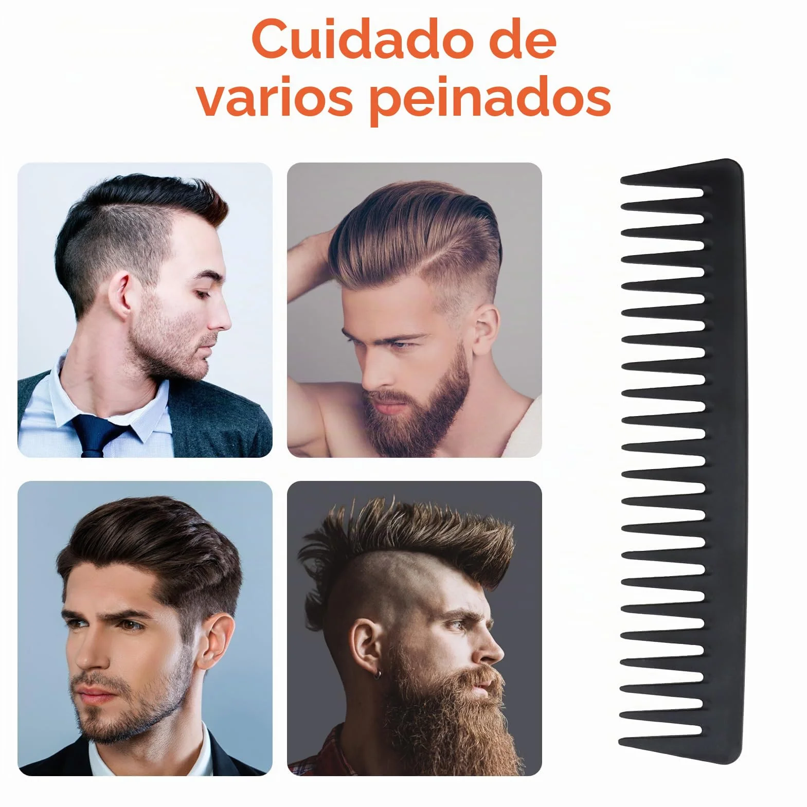 Peine de Carbono de Dientes Anchos Antiestático para Cabello y Barba Profesional