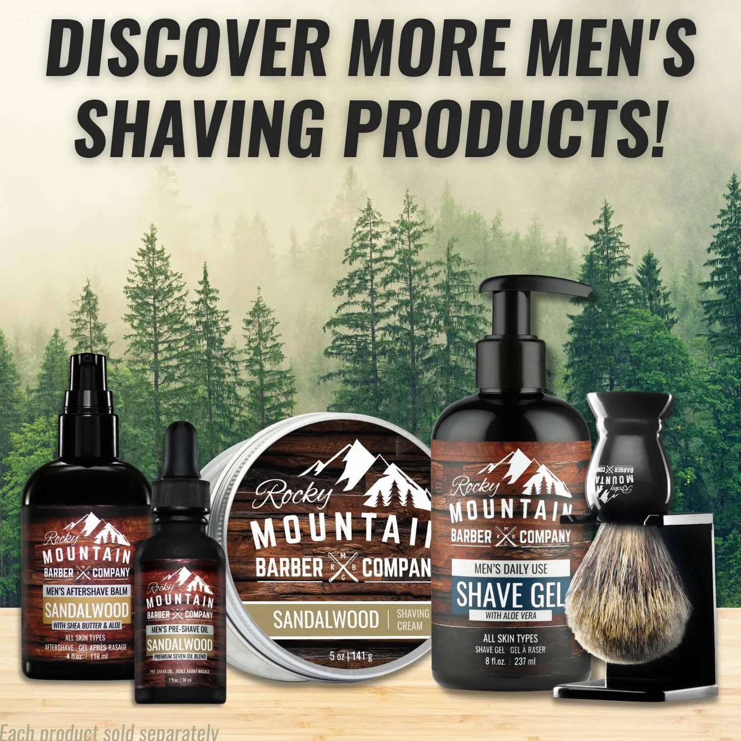 Crema de afeitado para hombres de Rocky Mountain Barber Company, con aceite esencial de sándalo natural, hidratante, antiinflamatoria, para pieles sensibles y todos los tipos de piel (148 ml)