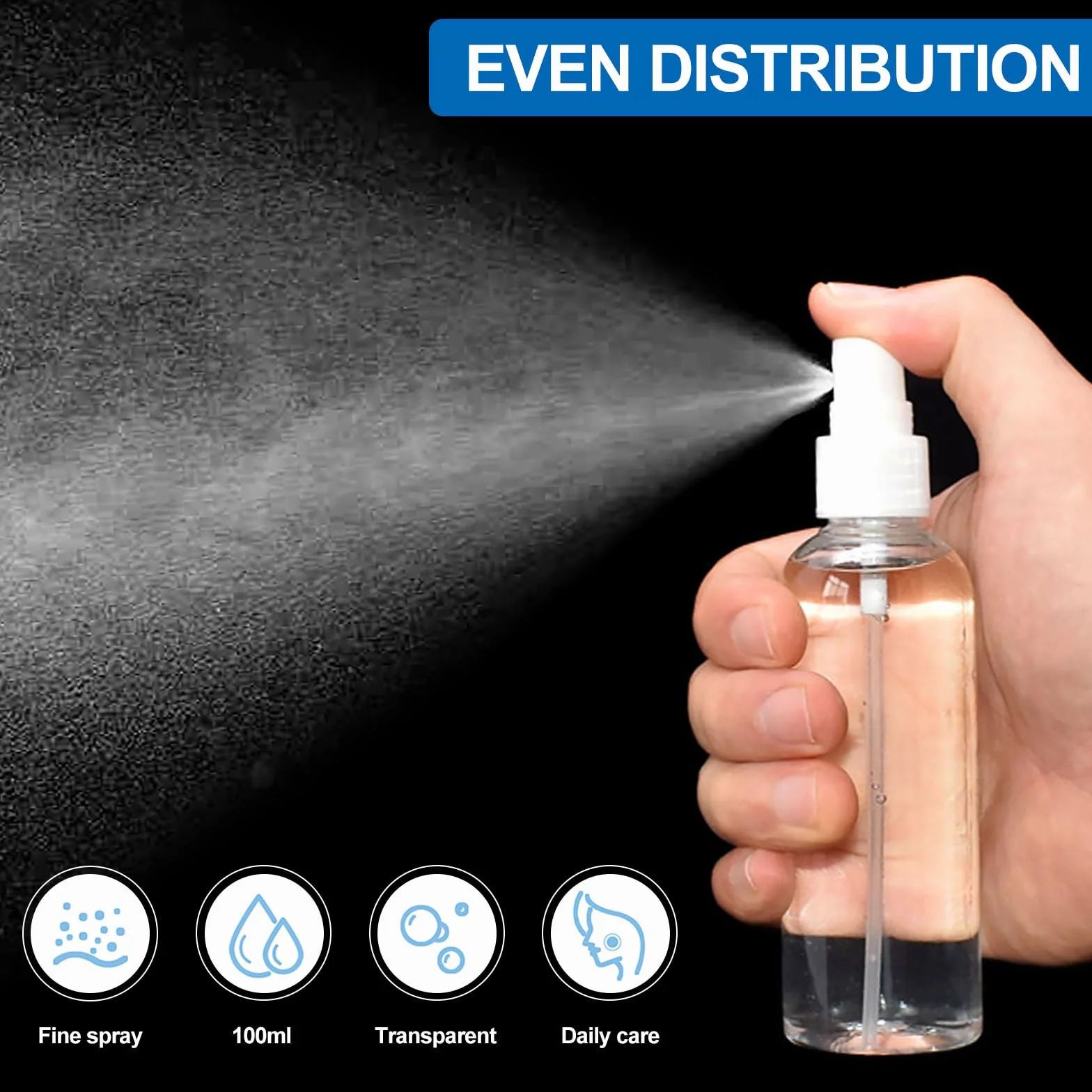 Redamancy 4 Piezas Bote Spray Pulverizador 100ml Transparente Pequeño Portátil Rellenable para Viajes Aceites Esenciales