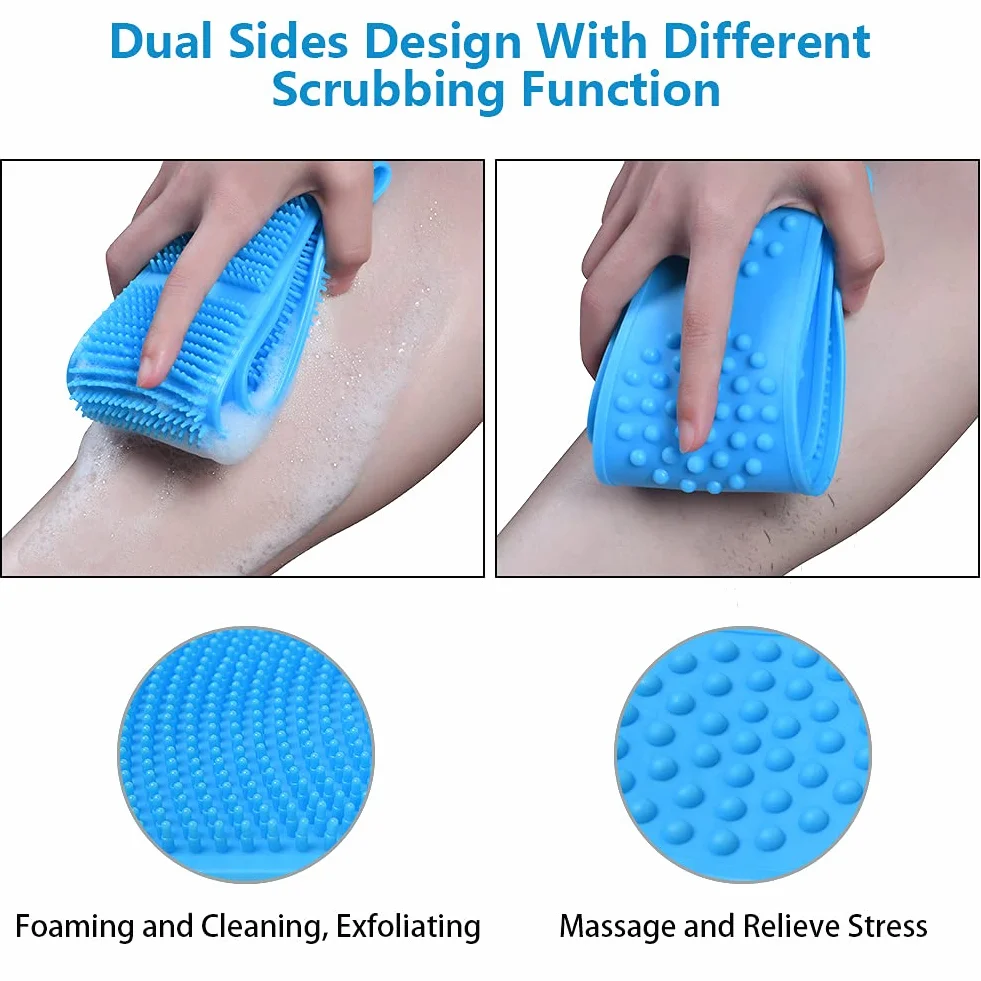 Esponja Silicona Cuerpo Doble Cara Cepillo Exfoliante Corporal Suave con Partículas de Masaje 73cm