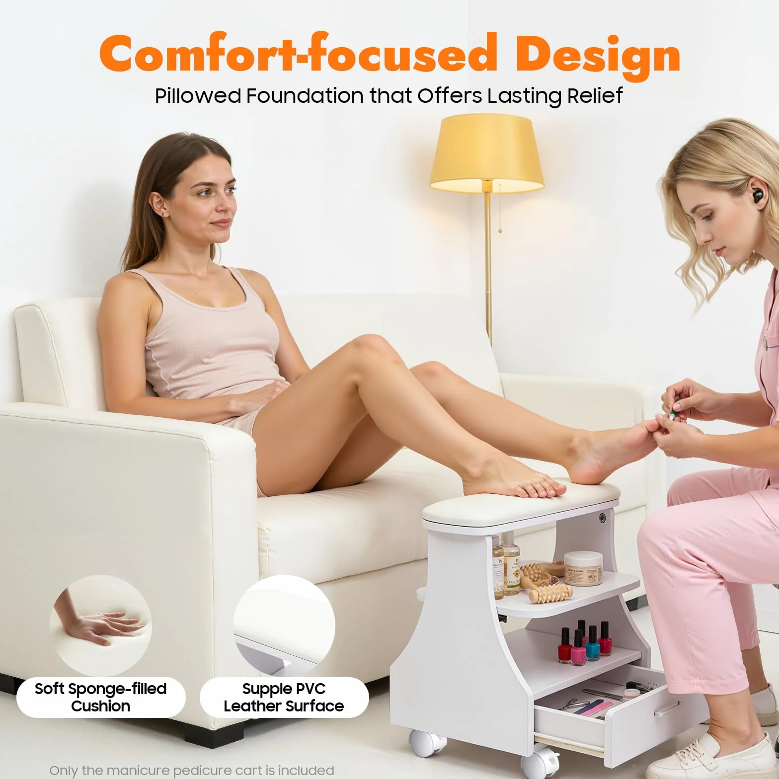 Silla de pedicura para técnico de uñas, 3 niveles, 50 kg, con 4 frenos sobre ruedas universales
