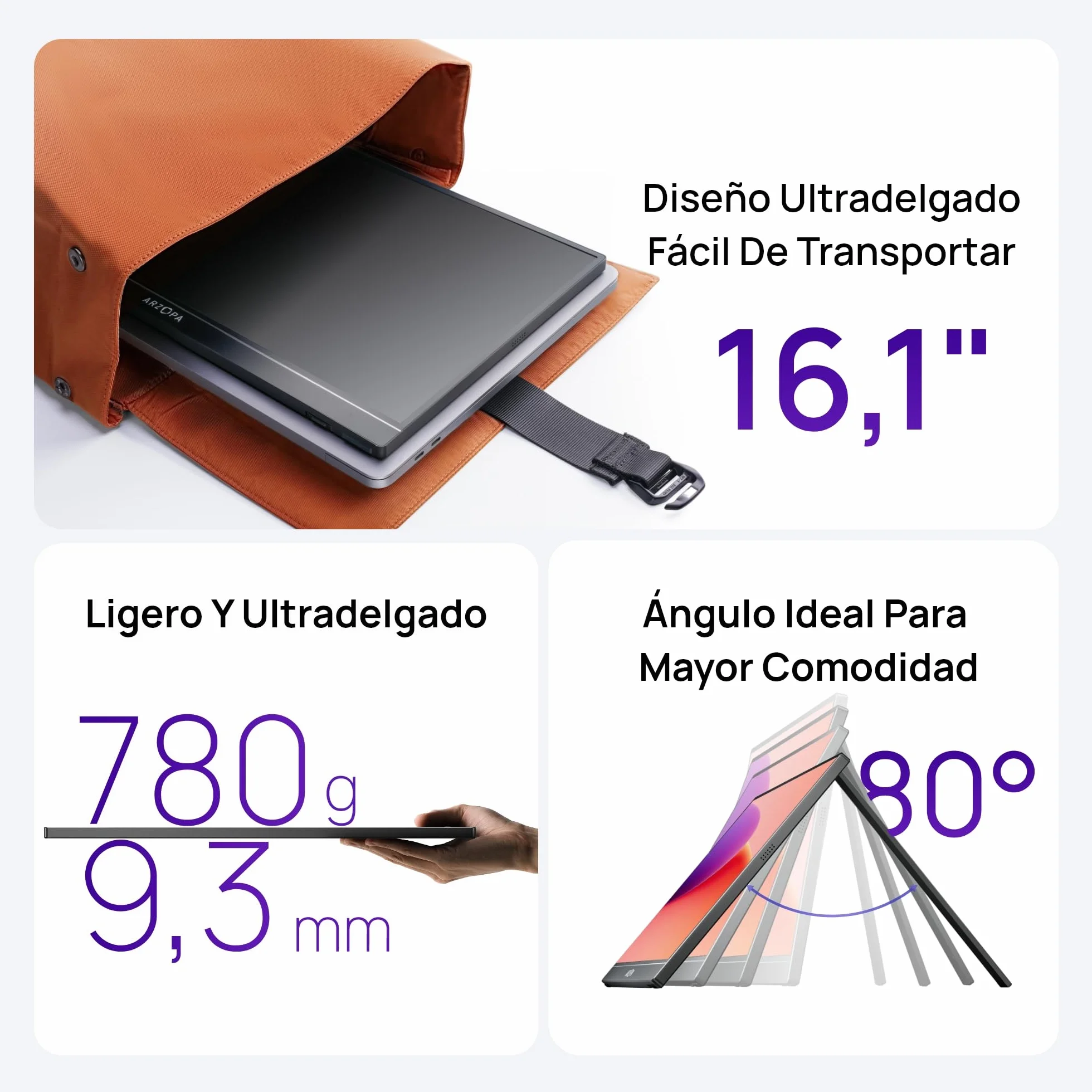 ARZOPA 16.1" Monitor Portátil FHD IPS 100sRGB% HDMI Type-C USB-C Z1C