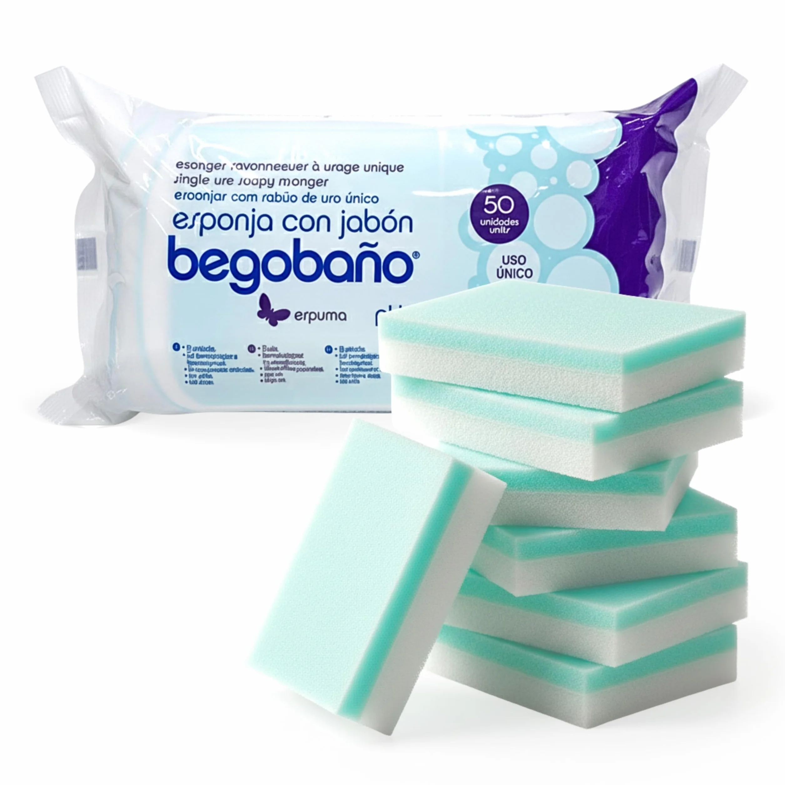 Begobaño Esponja Jabonosa Desechable 50 Unidades Hipoalergénico Gel Dermatológico
