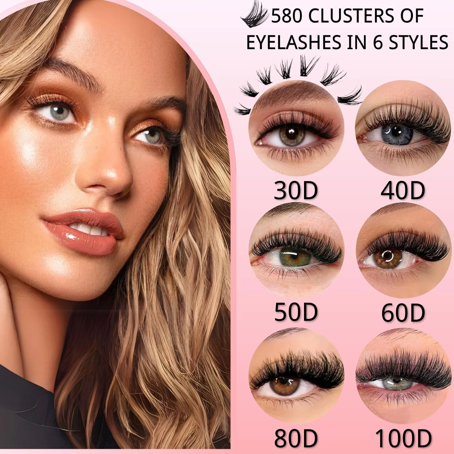 KEYRI 580 Piezas Pestañas Postizas 30-40-50-60-80-100D Curl Lash Lift Kit Extensiones de Pestañas 8-16mm Mix