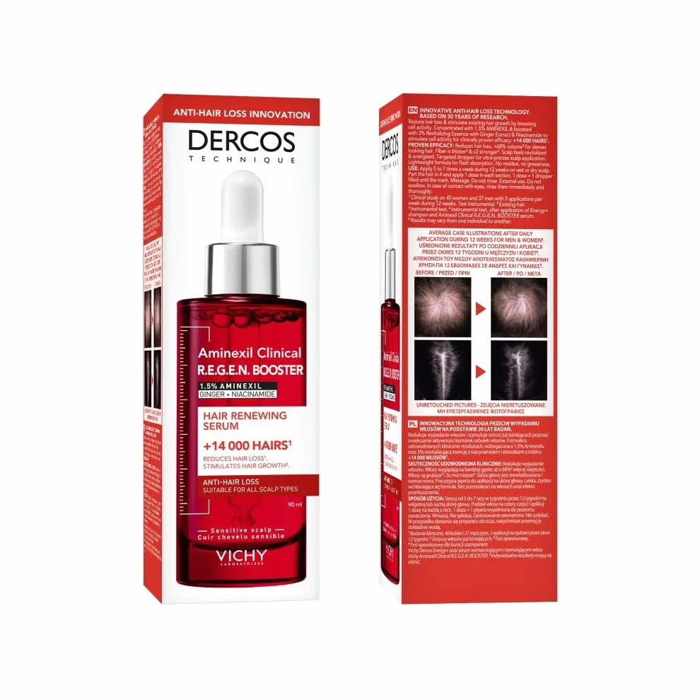 Vichy Dercos Aminexil Clinical R.E.G.E.N. Booster Sérum Regenerador Capilar Reduce Caída Crecimiento Cabello
