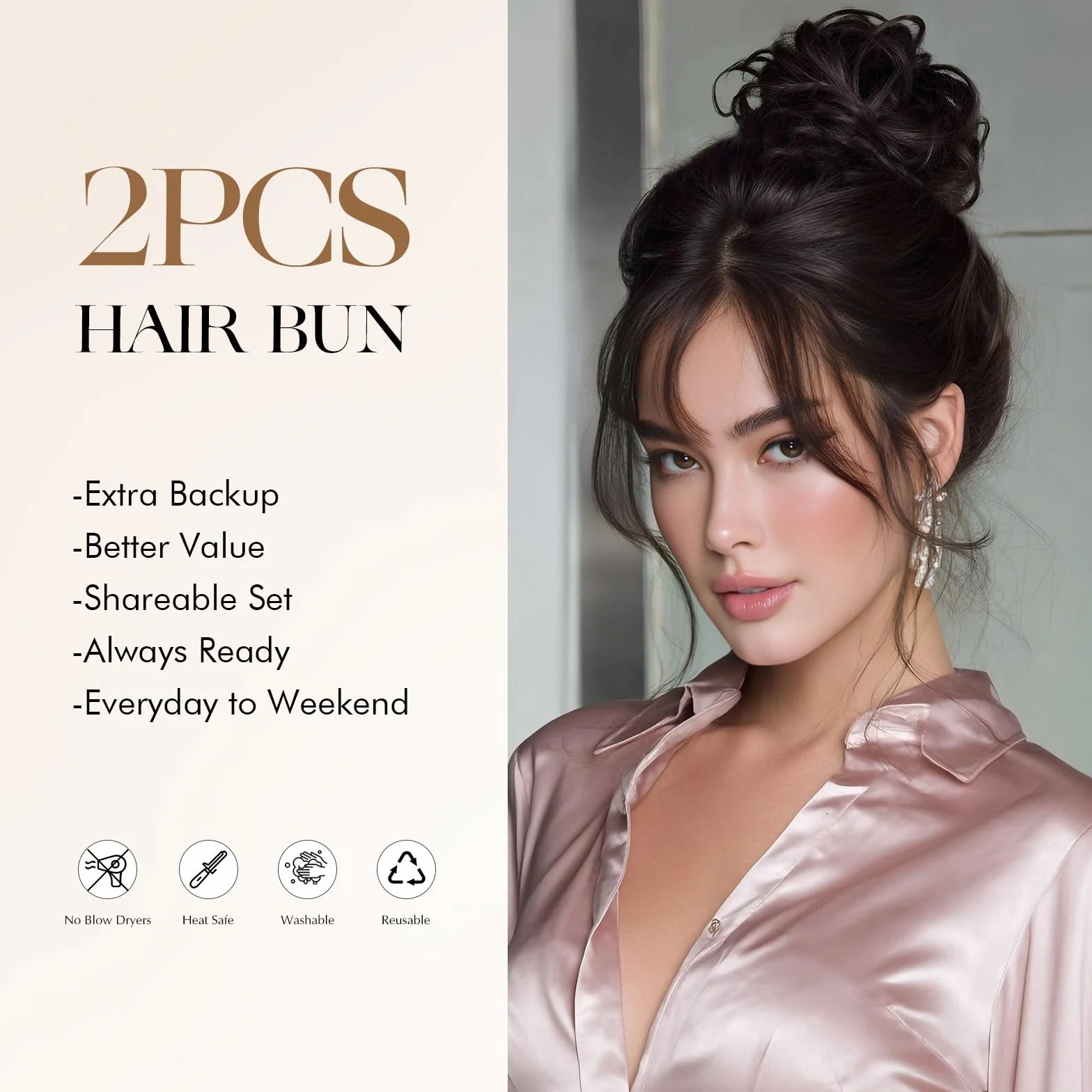 Moños Postizos con Goma Voluminoso Ondulado Sintética Donut Moño Extensiones para Mujer Rubio Ceniza Claro