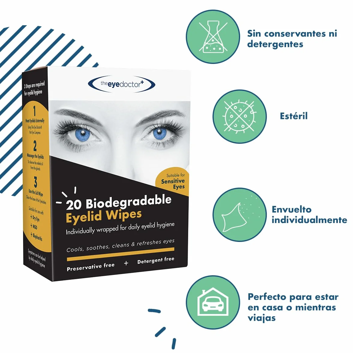 The Eye Doctor Esencial Pack Tratamiento Compresa Ocular Caliente Fría Reutilizable Toallitas Ojo Seco Blefaritis MGD Máscara Microondas