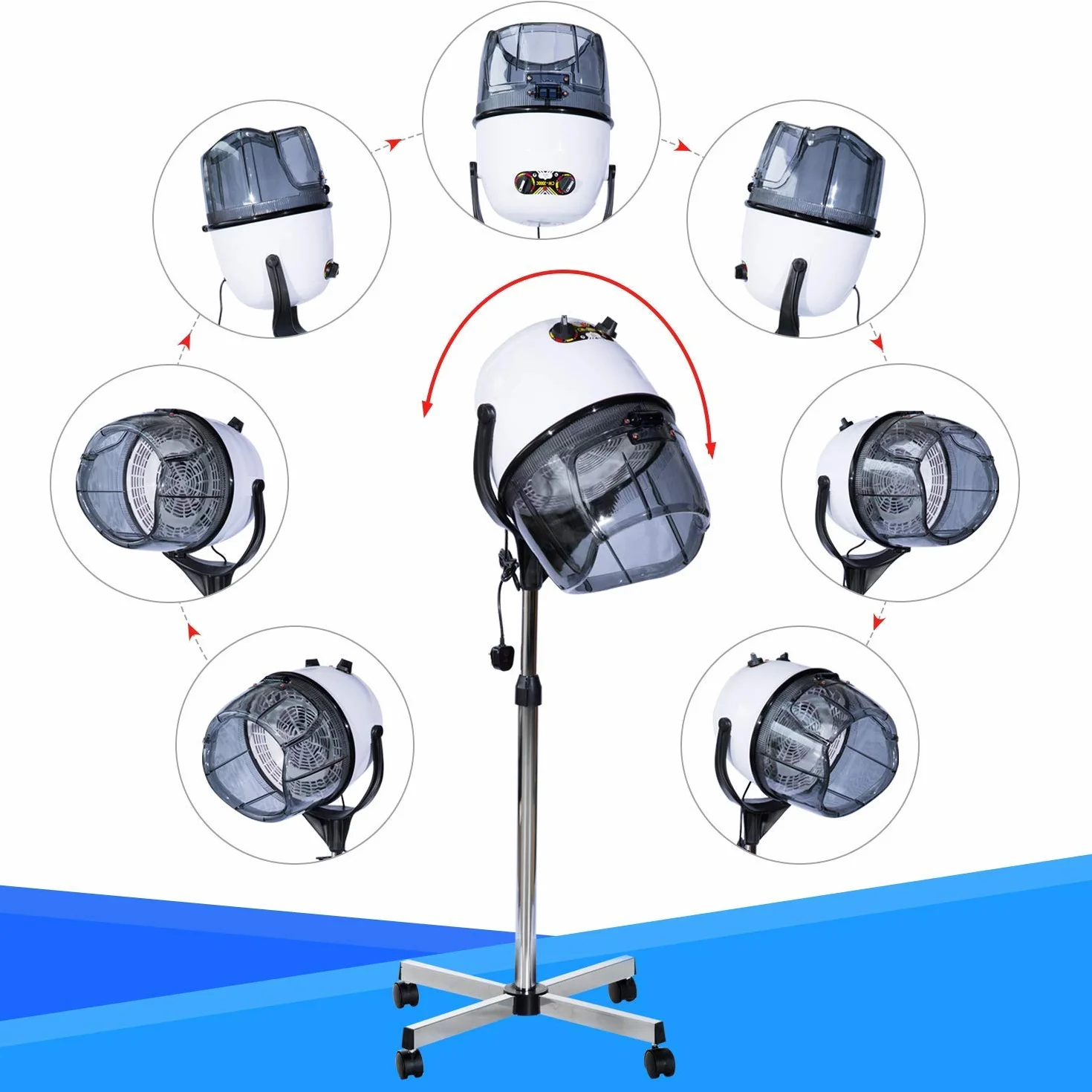 HOMCOM Campana Casco Secador De Pelo 80W Secador De Peluqueria Con Capucha Y Tripode, Blanco