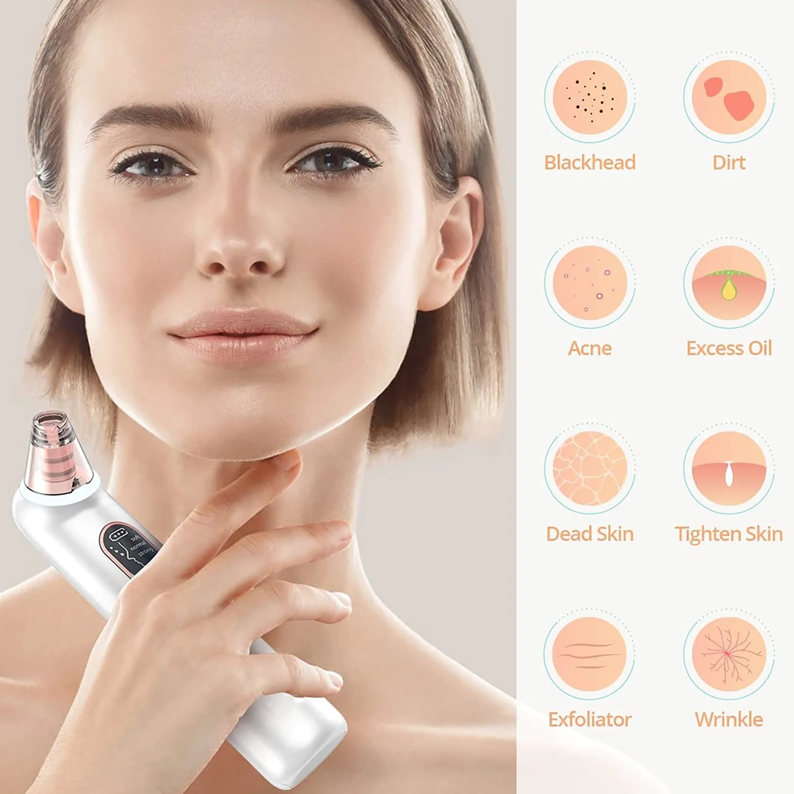 Aspirador de poros para eliminar puntos negros, herramienta extractora de puntos blancos, limpiador eléctrico de poros facial, limpiador de poros facial, herramienta de succión de puntos negros,