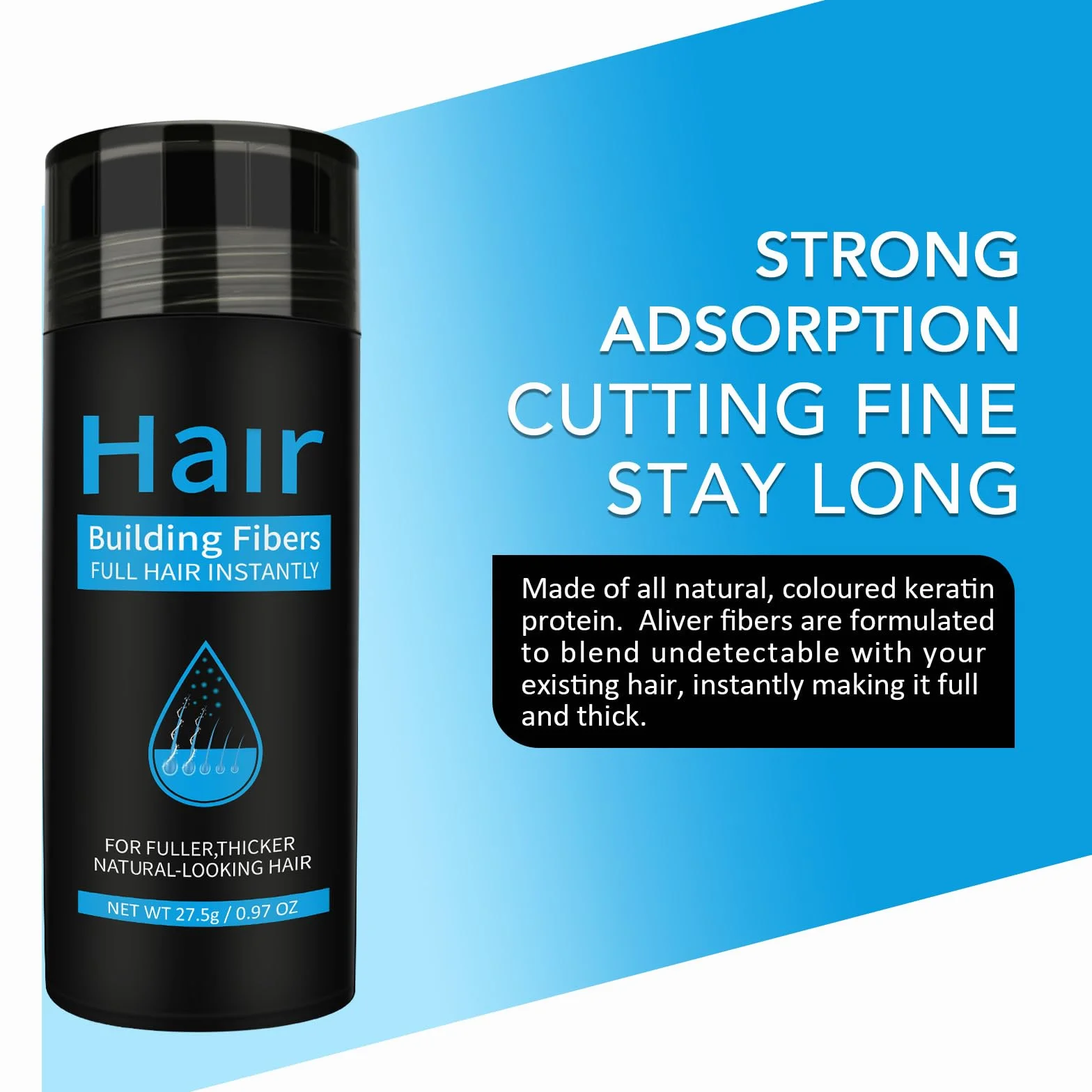 Fibras Capilares Spray en Polvo Negro 27.5 g para Pérdida de Cabello