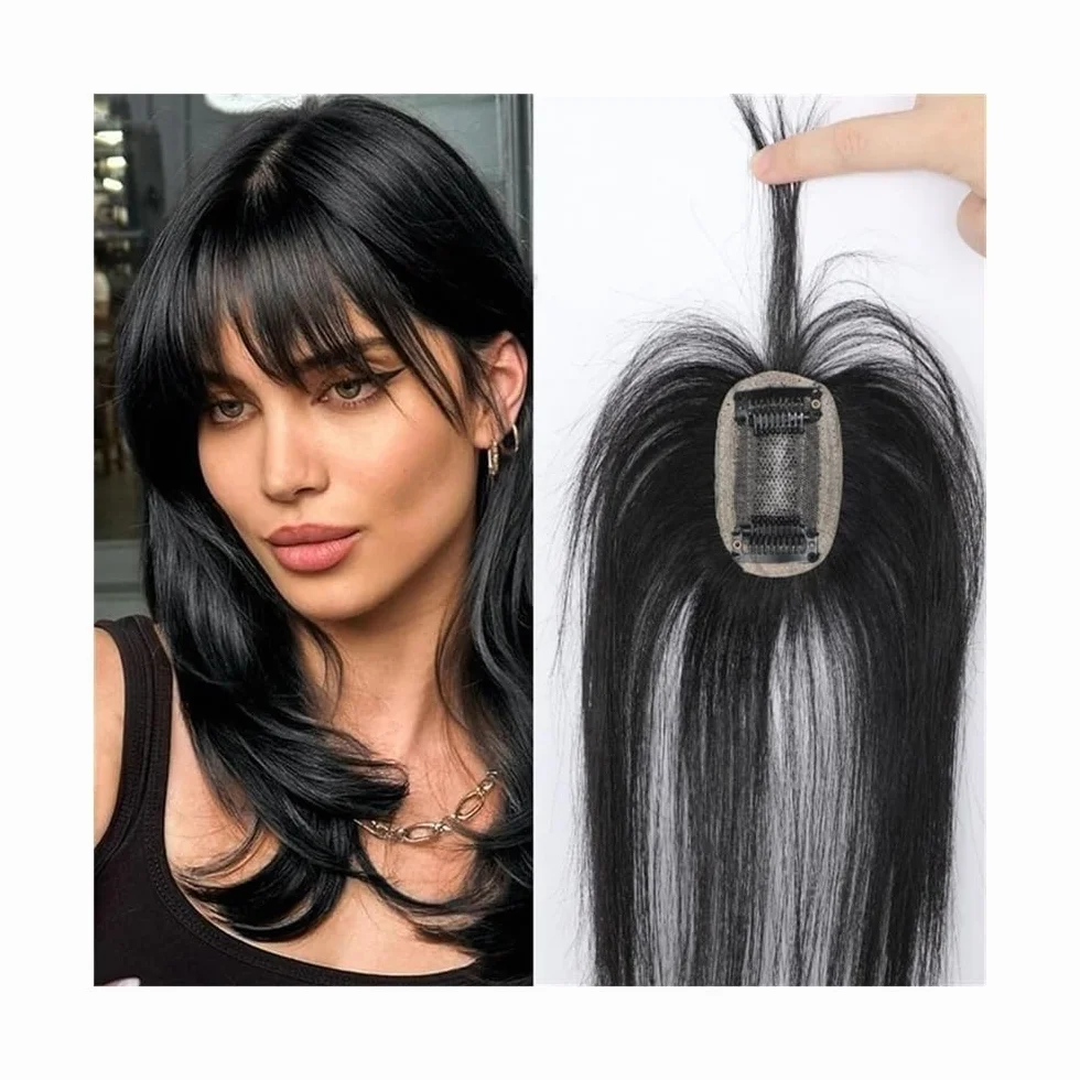 Postizos de cabello humano para mujeres, Extensiones de cabello humano real con clip for mujer - Cobertura 360°, base encaje