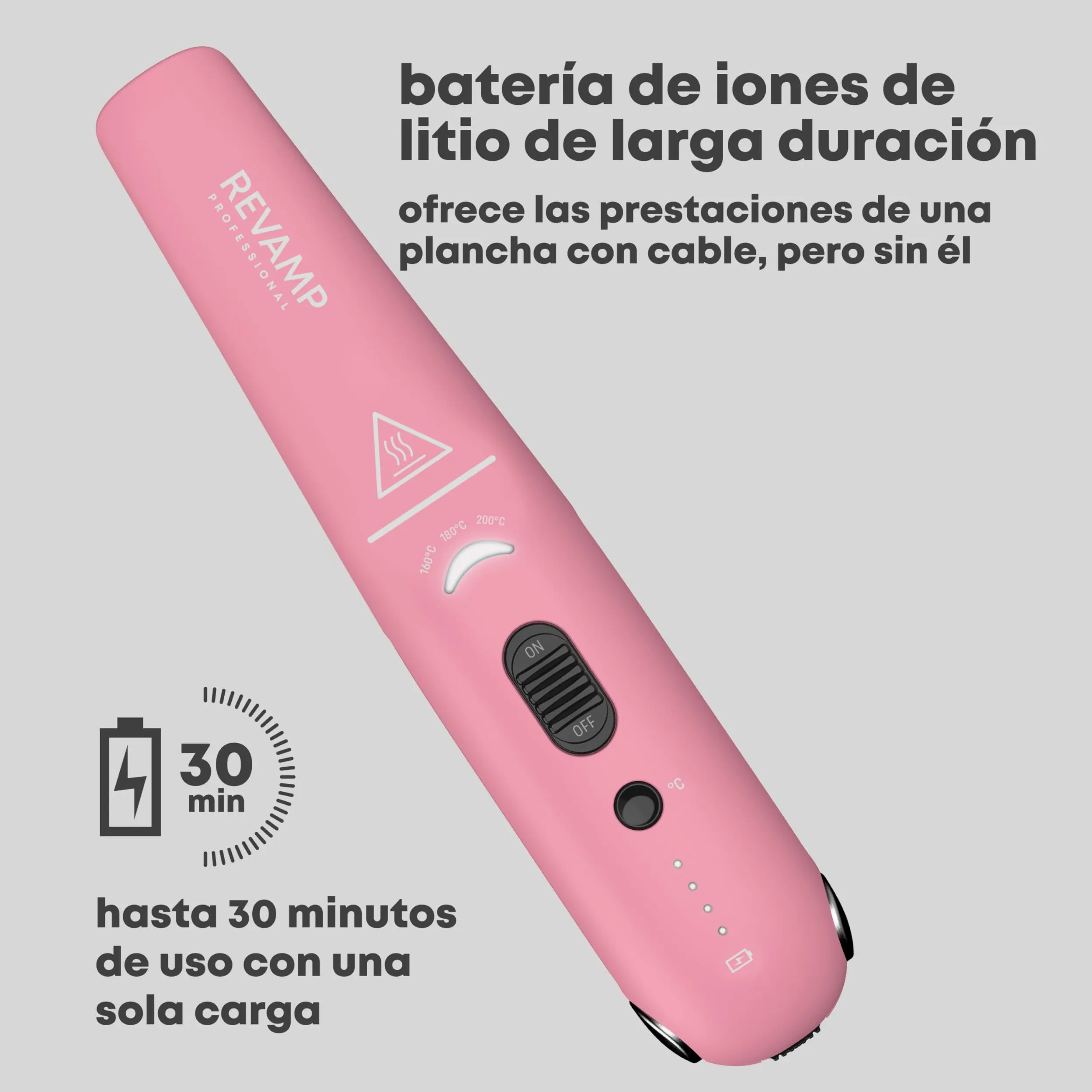 REVAMP Plancha de Pelo Inalámbrica Compacta Liberate de Cerámica - Plancha de Pelo Recargable, Plancha Portátil para Alisar, Rizar y Ondular - Rosa