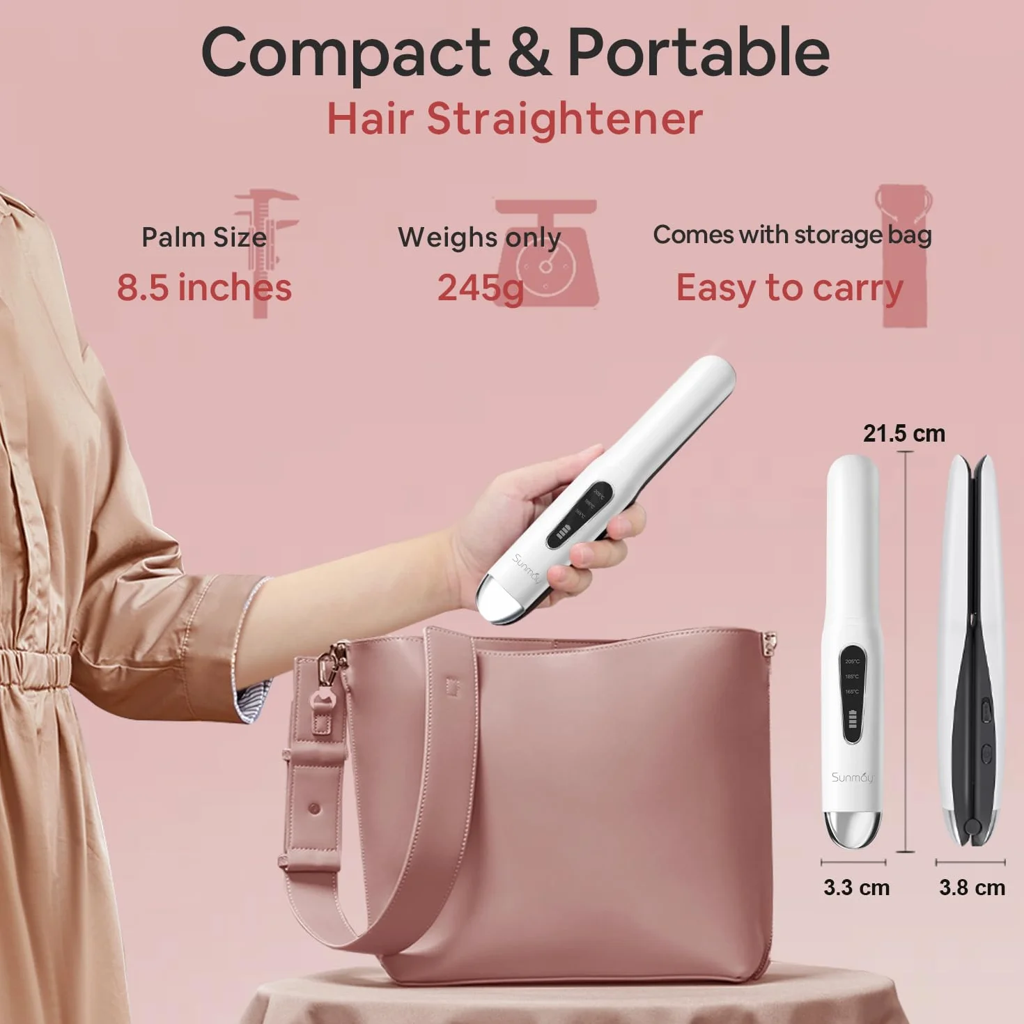 SUNMAY Voga Plancha Pelo Inalambrica 2 en 1, Plancha de Pelo y Rizador de Titanio Portátil, Mini Plancha Pelo Viaje USB 5000 mAh, 3 Niveles de Temperatura, Calentamiento Rápido (Blanco)