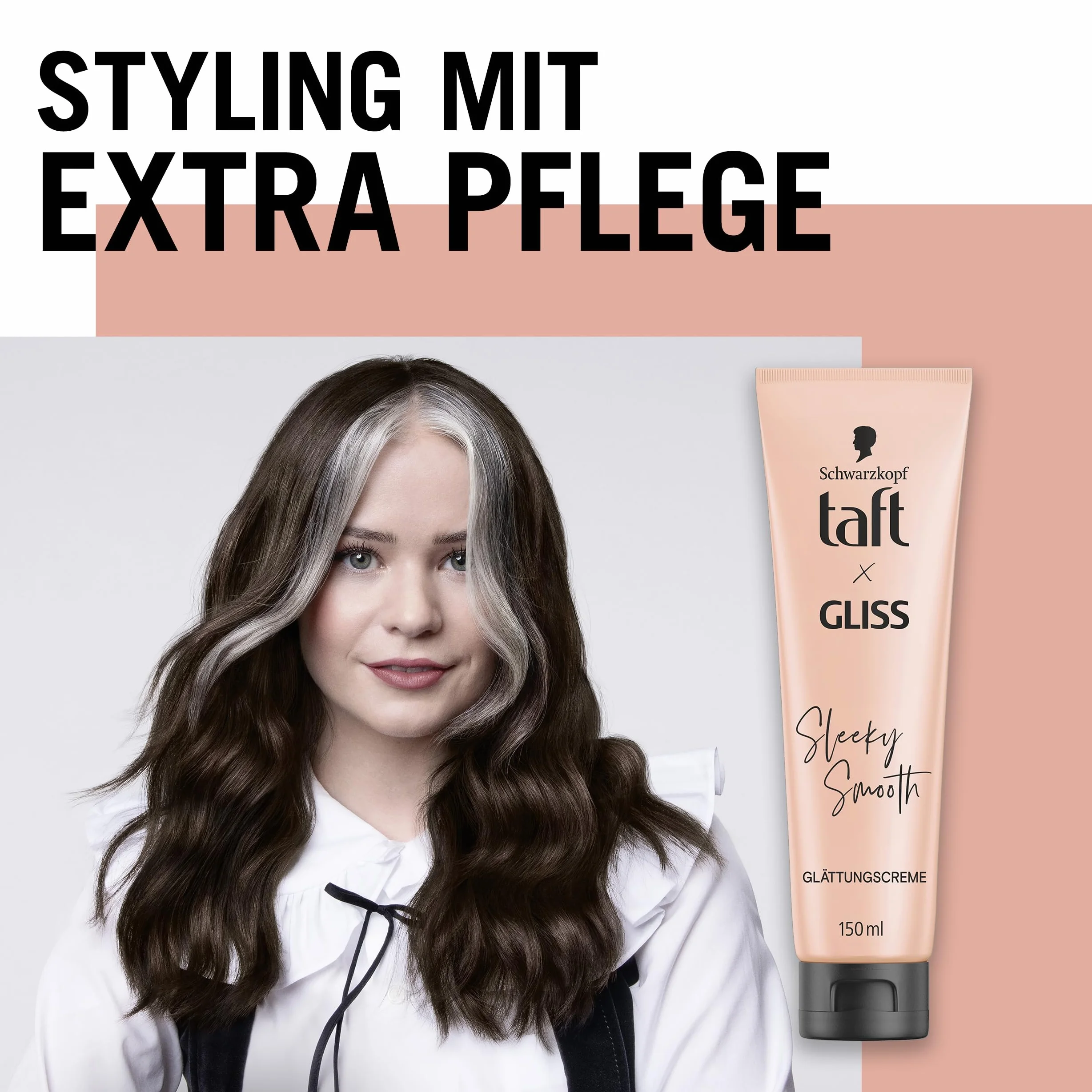 Taft Crema alisadora Gliss Sleeky Smooth 4 x 150 ml, crema de peinado para cabello liso sin plancha, protección contra secador y antiencrespamiento