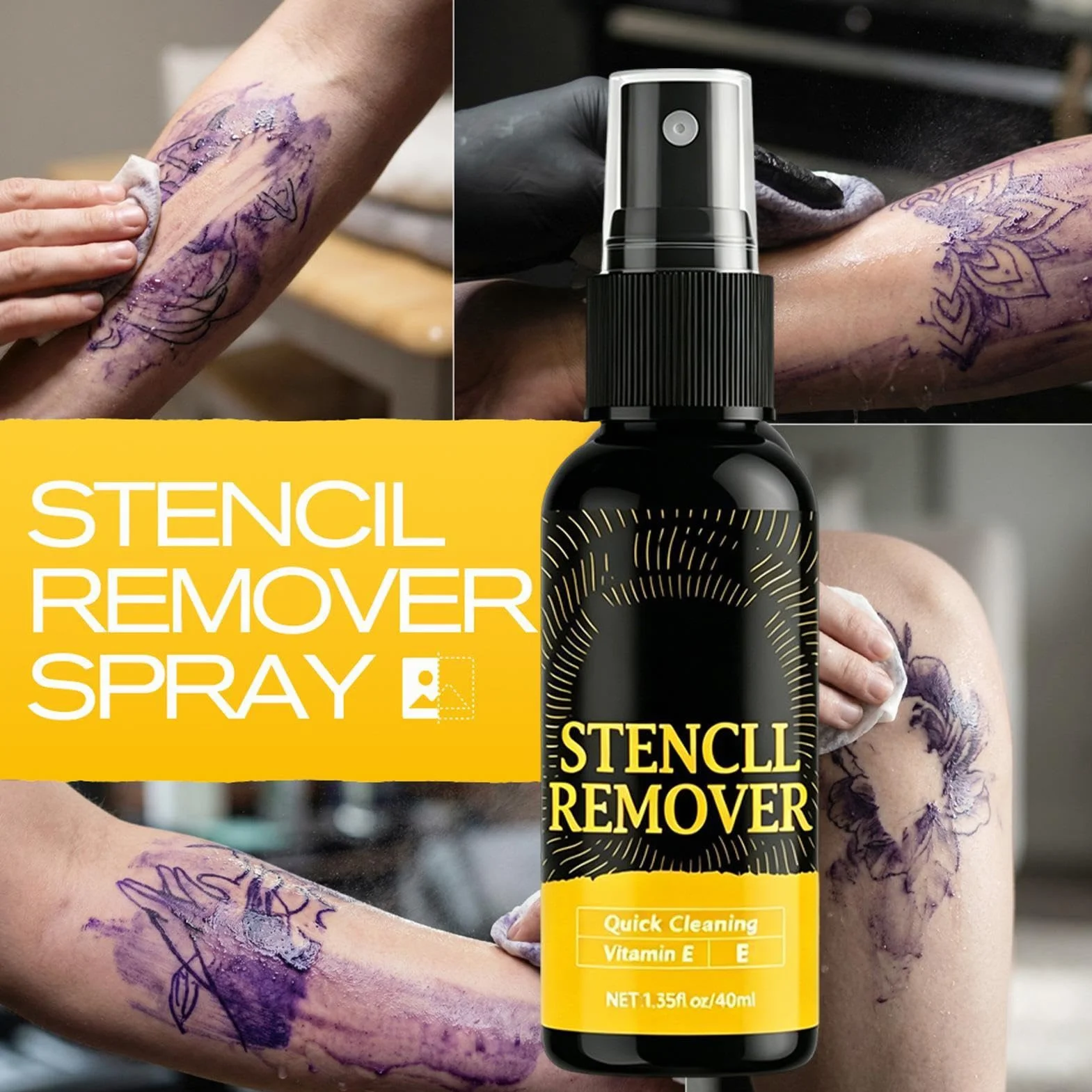 Spray Eliminador De Stencil 40ml Borrador Plantilla Tatuaje Secado Rápido No Irritante
