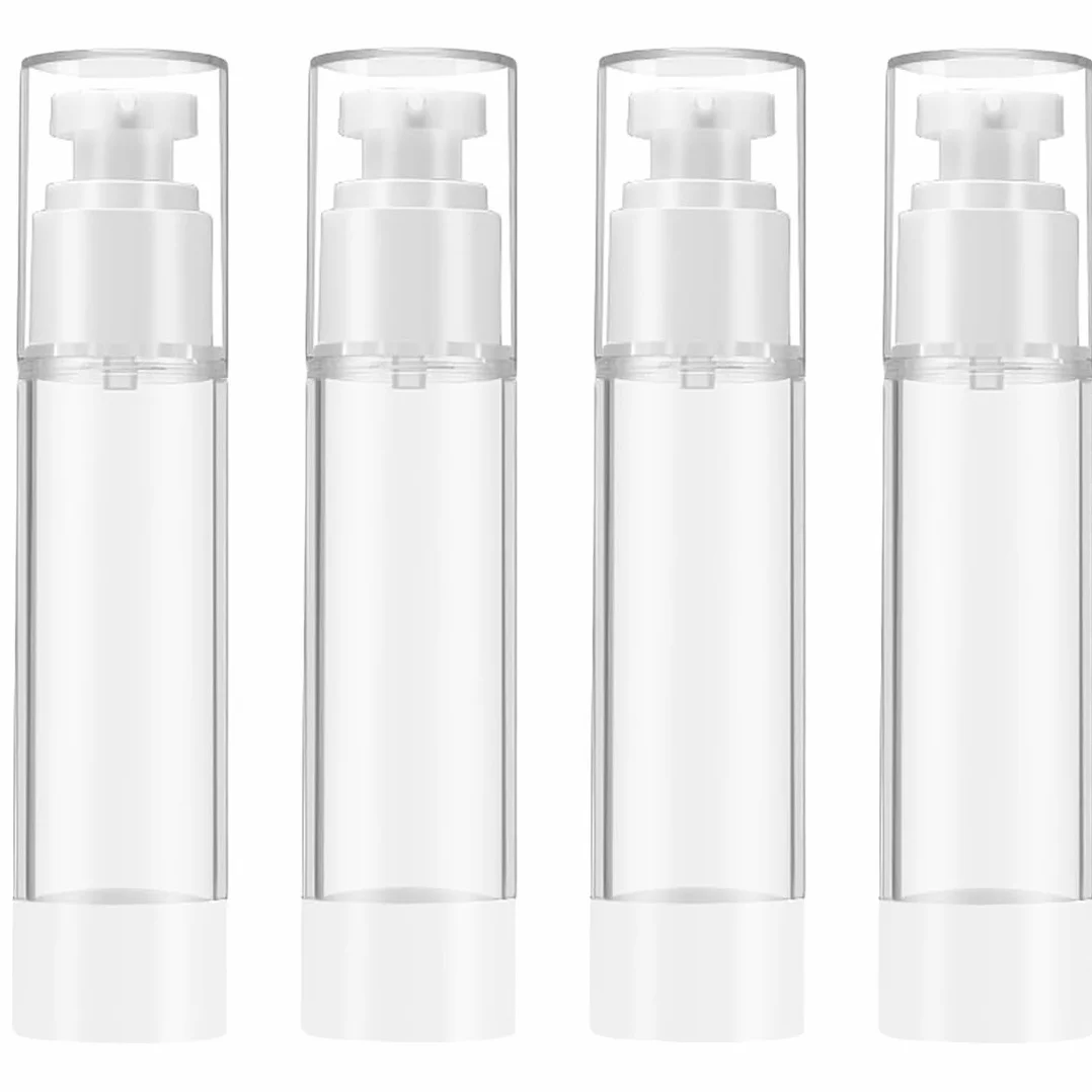 4 Pcs 50ml Bote Airless Dispensador de Bomba, Travel Bottles, Contenedor de Bomba de Cosmético, Botella Vacía de Viaje, Botella de Presión de Vacío, para Loción Crema Facial Crema de Manos