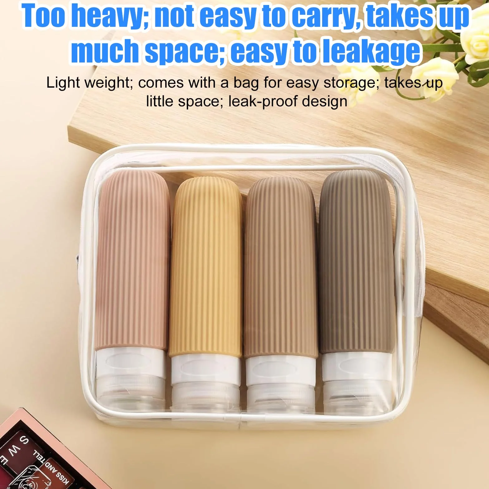 Botes Viaje Rellenables 60ml, Set de 4 Frascos Silicona para Avion, Travel Bottles