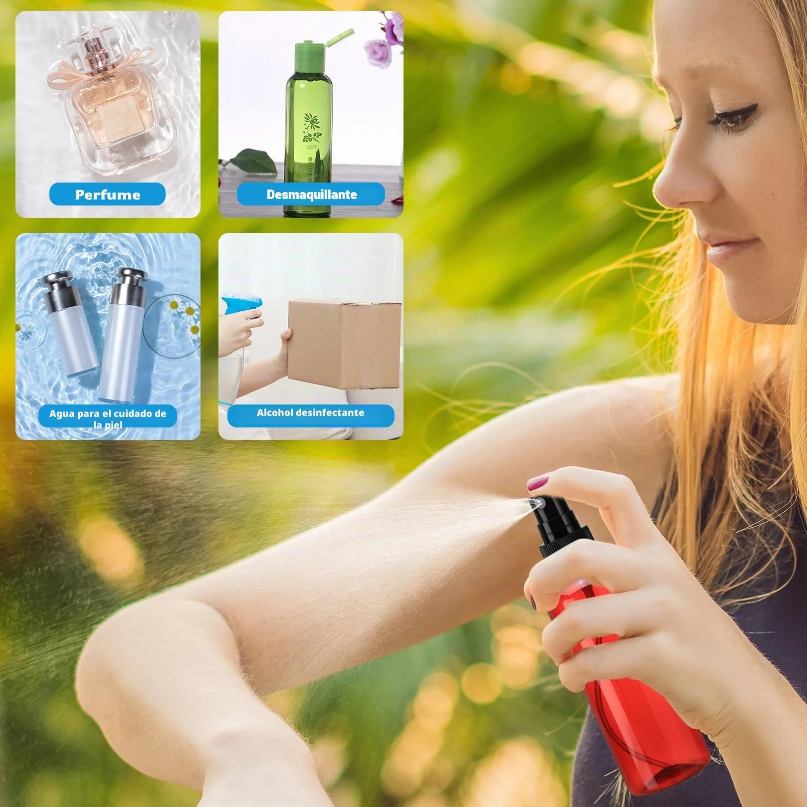 Botellas de Spray Pequeñas 100 ml Vacías para Agua, Cosméticos y Viaje (Transparente/Marrón)