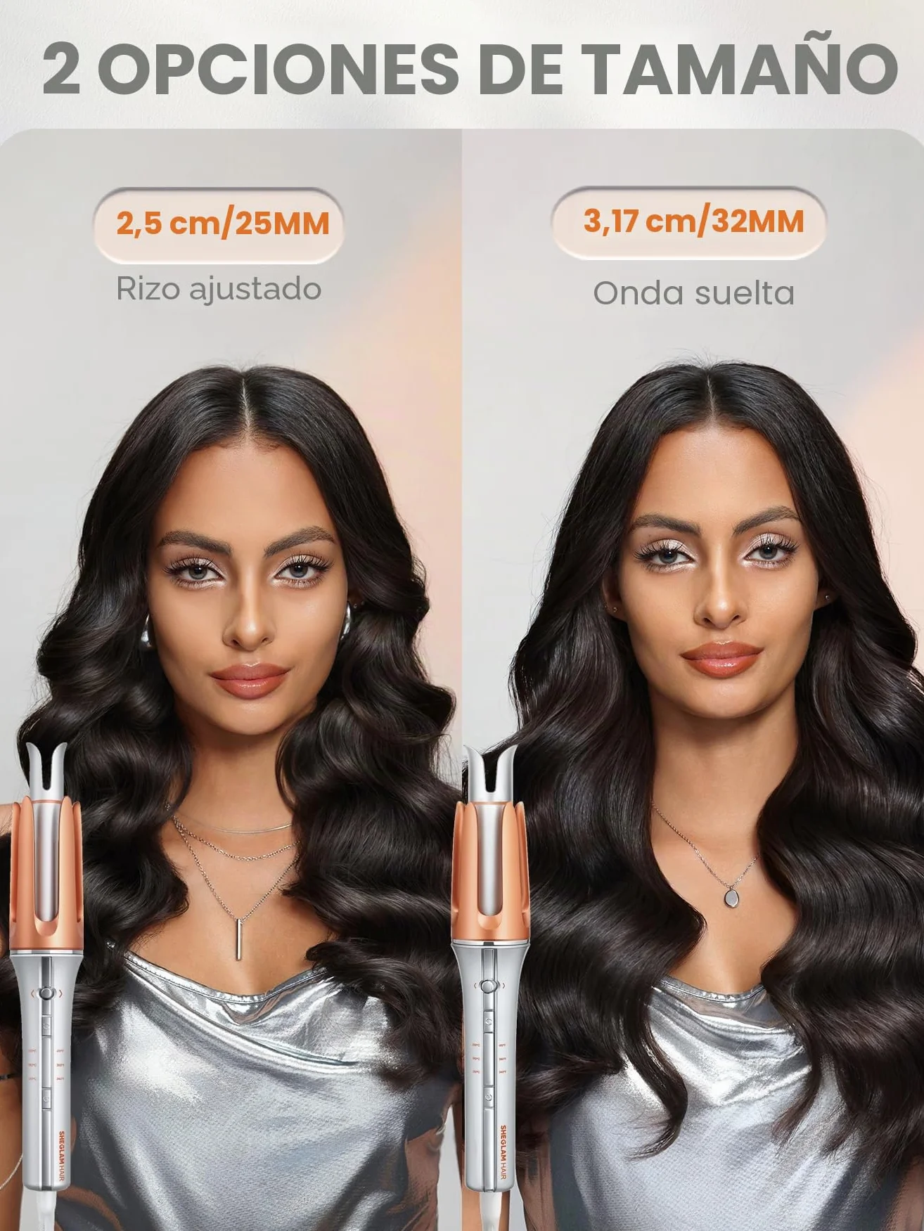 SHEGLAM Rizador automático de 25mm con revestimiento de cerámica, 3 niveles de temperatura (170-210°C), calentamiento rápido – Enrollador de rizos giratorio automático para rizos